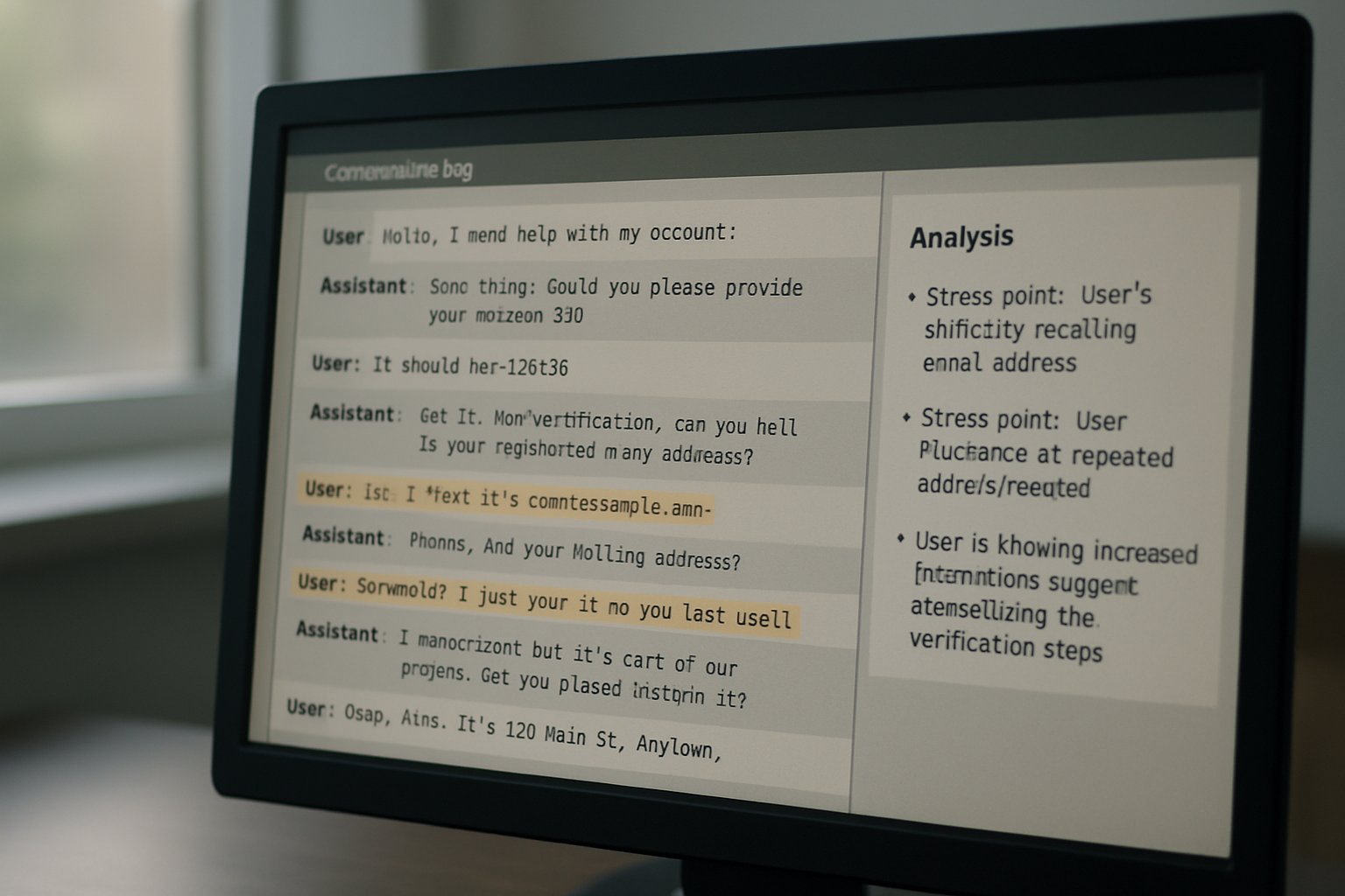 Close-up of analyzed Chatbot Stress Testing data on computer screen