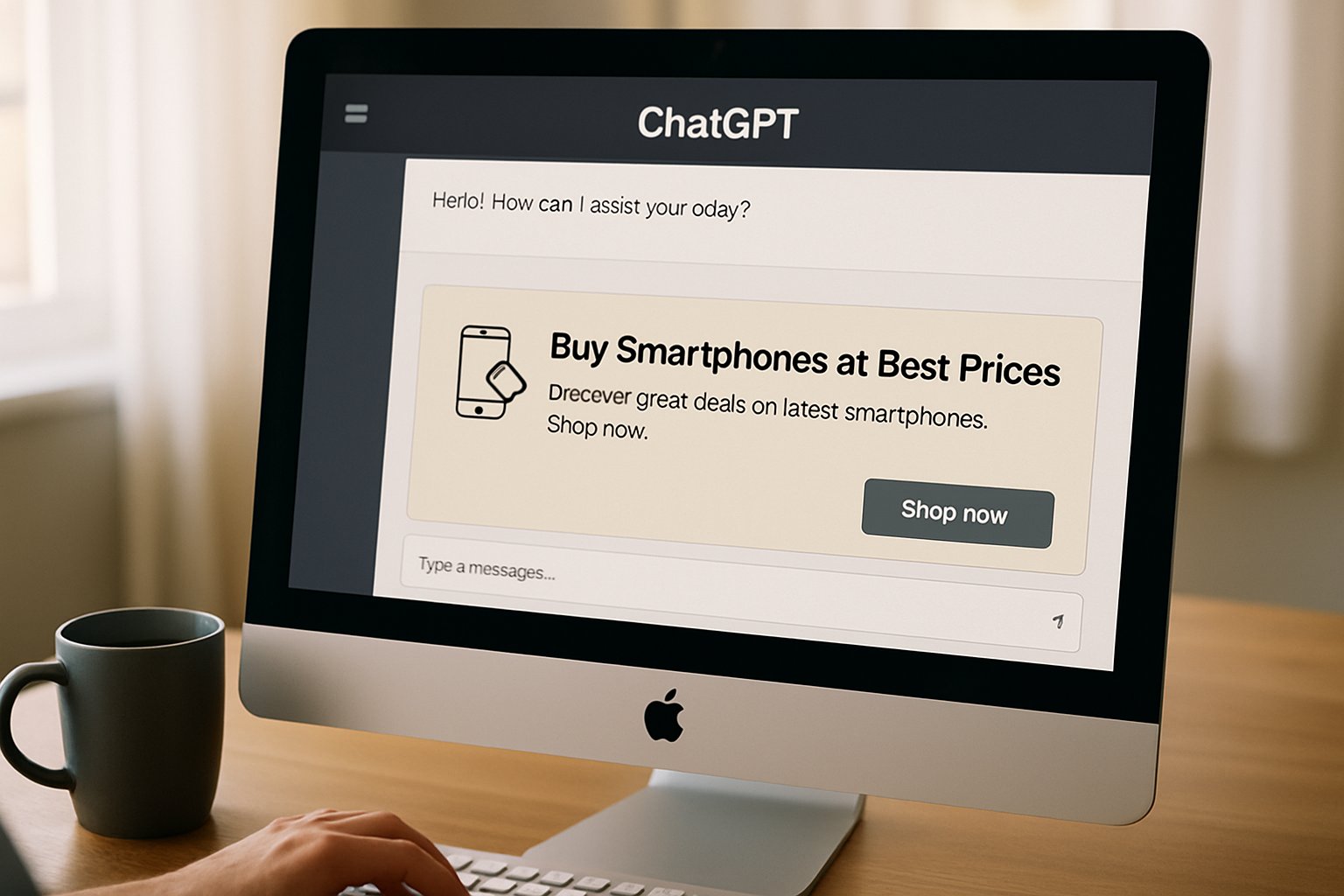 ChatGPT interface on computer screen displaying Targeted Placements ads