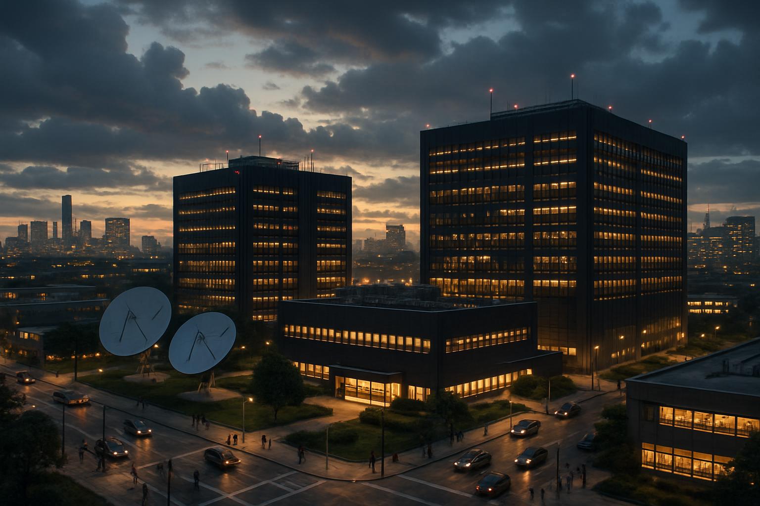 Technology campus illustrating Compute Growth Forecast during city twilight.