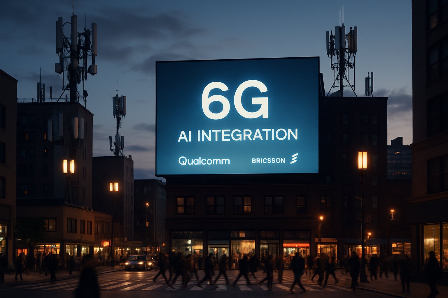 Modern city skyline highlighting 6G AI Integration infrastructure.