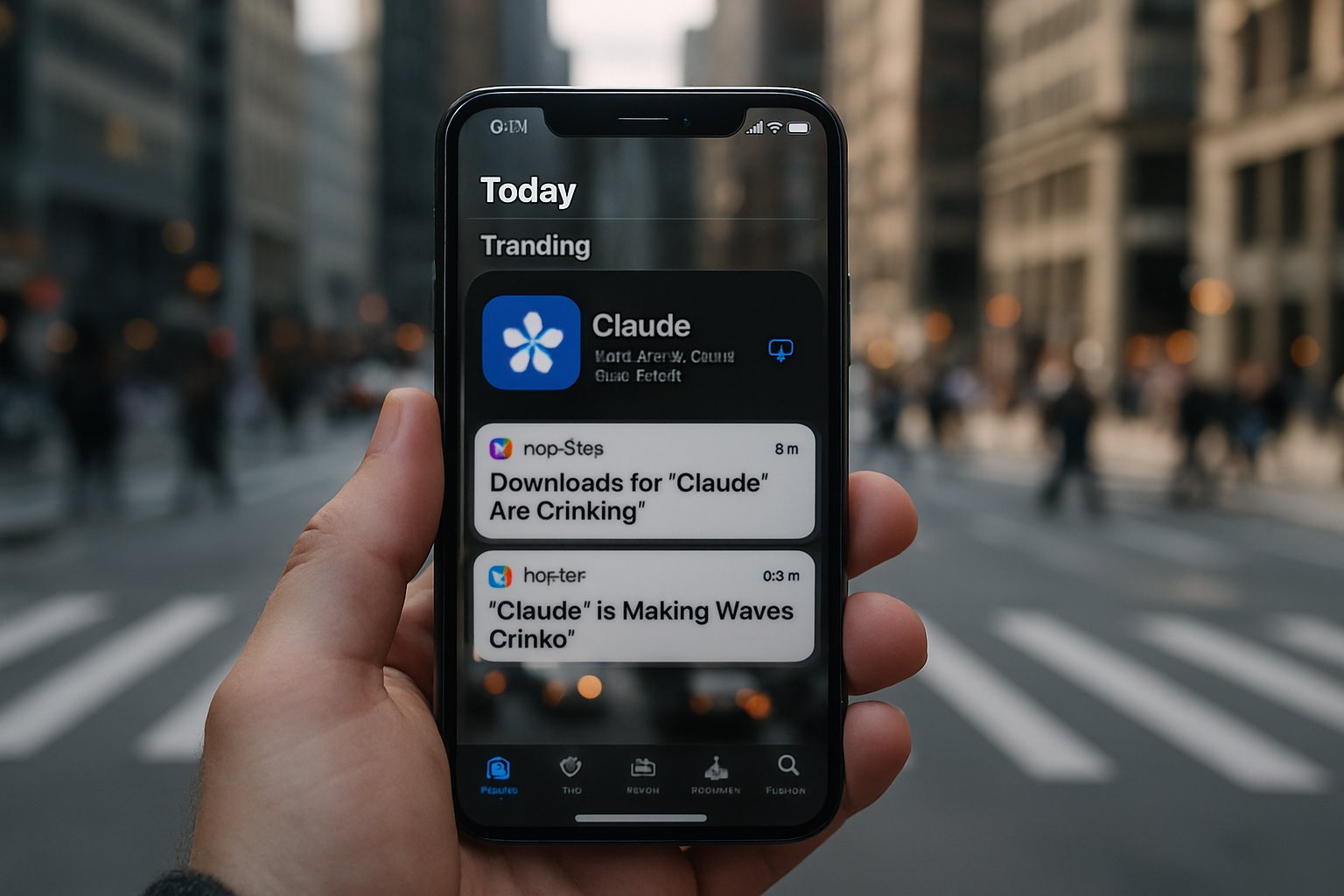 Claude app tops App Store amid download surge in urban setting.