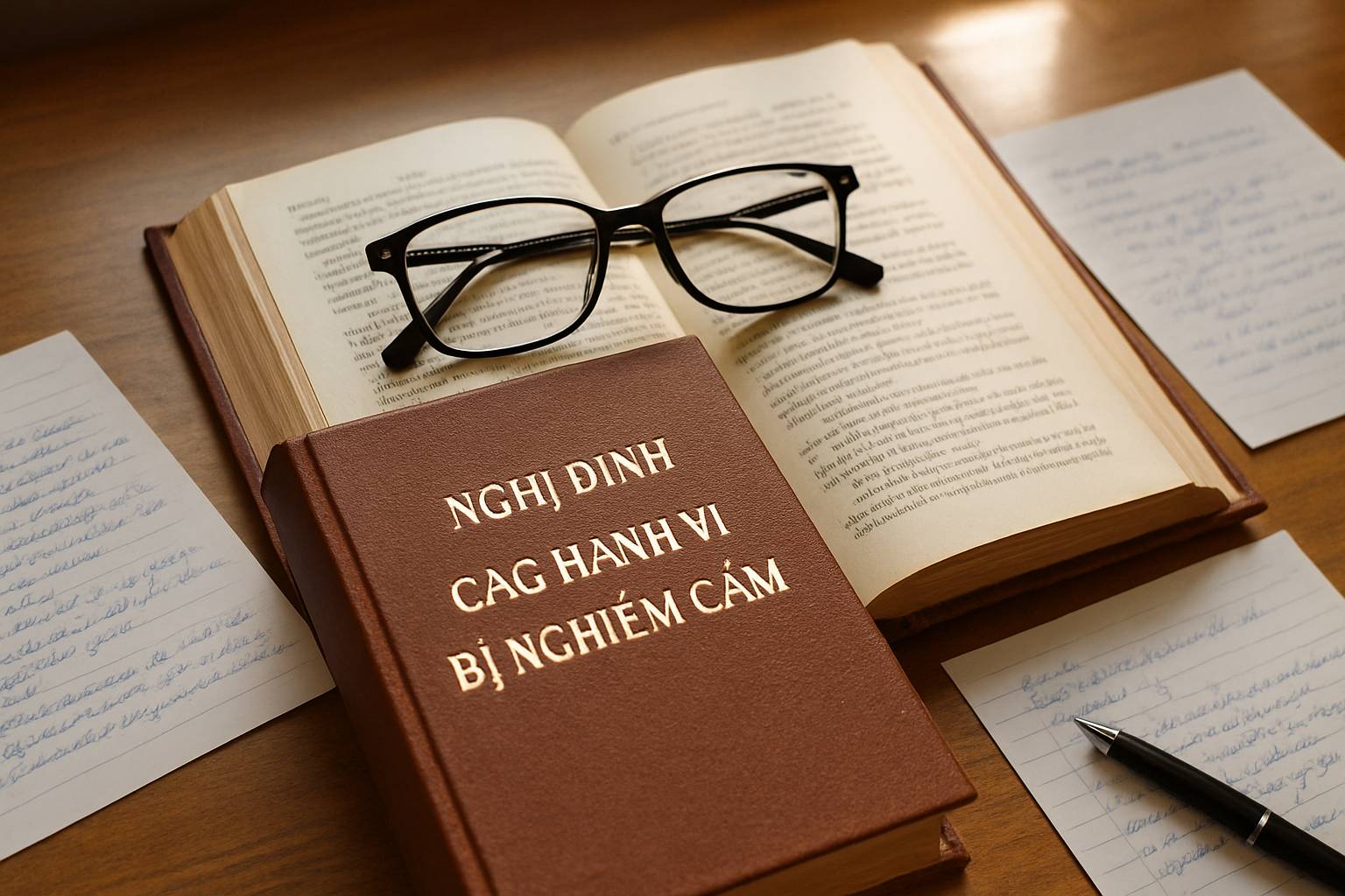 Close-up of Prohibited Acts Decree law book on legal desk