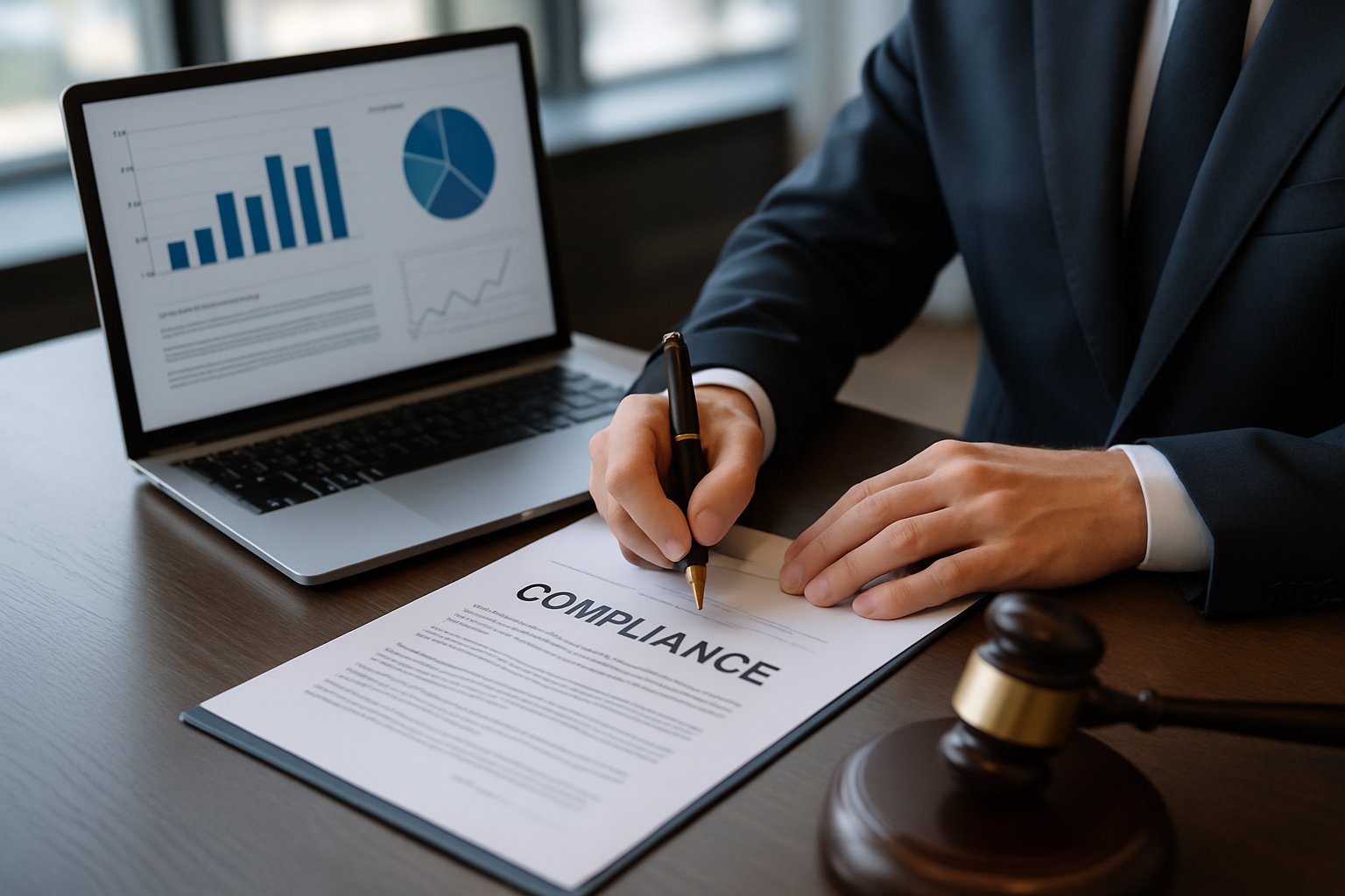 Signing compliance documents for Governance Oversight responsibilities at a board meeting.