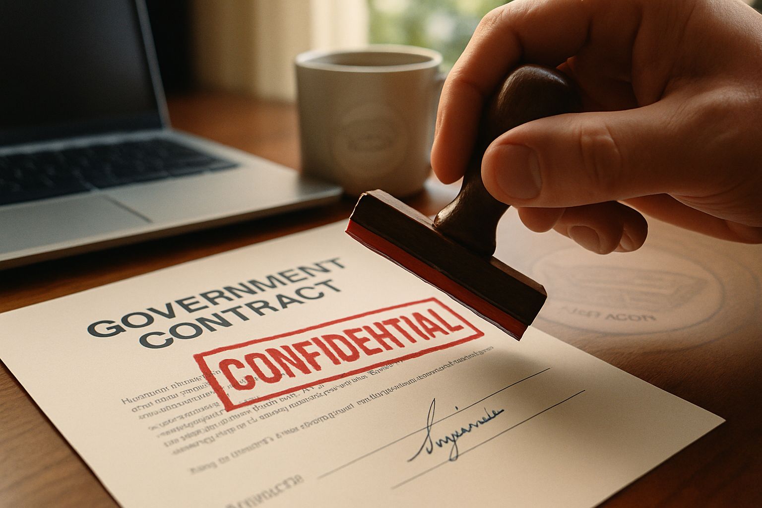 Altman Defense contract stamped confidential with Pentagon involvement visible.