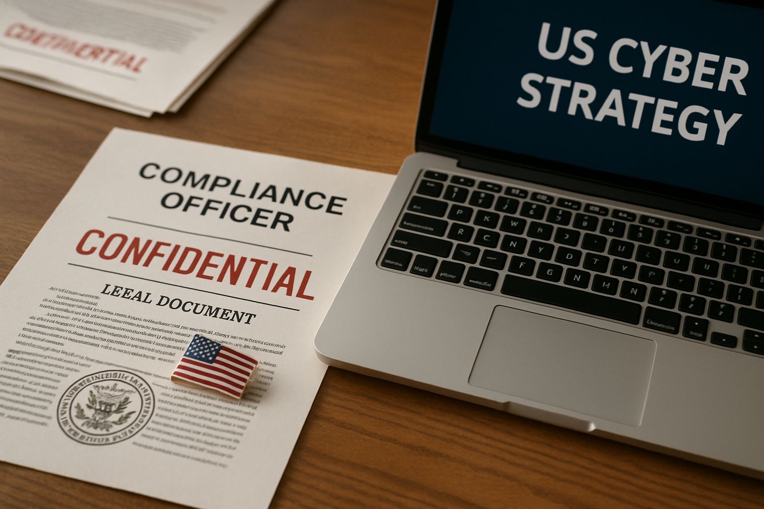 Compliance officer workspace focused on US Cyber Strategy documentation.