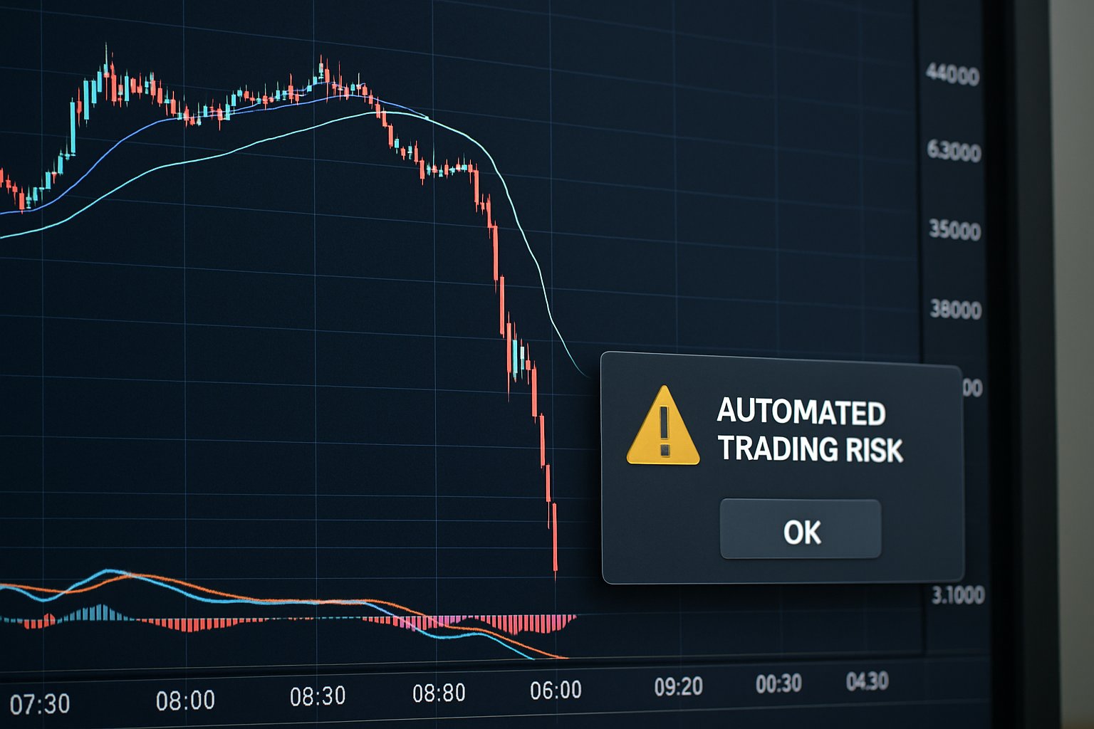 Digital trading screen highlights Automated Trading Risk during price drop