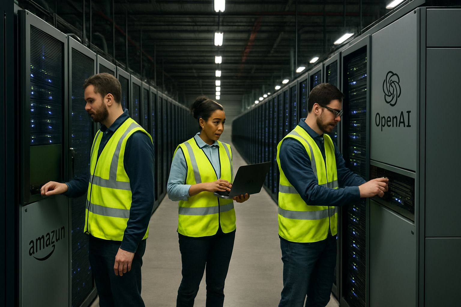 Engineers in data center symbolize Strategic Tech Consolidation partnership between companies.