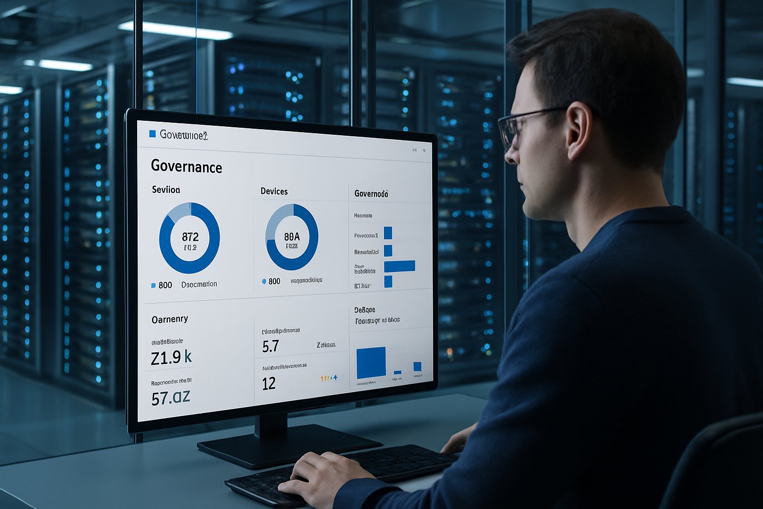 Technician oversees AI Agent Governance in a data center environment.