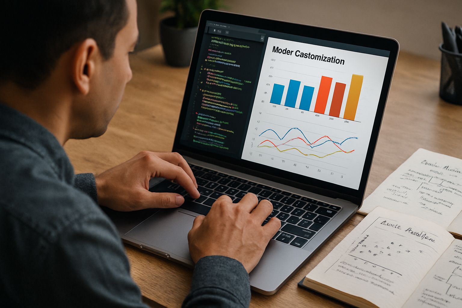 Professional data scientist working on Model Customization with data analytics