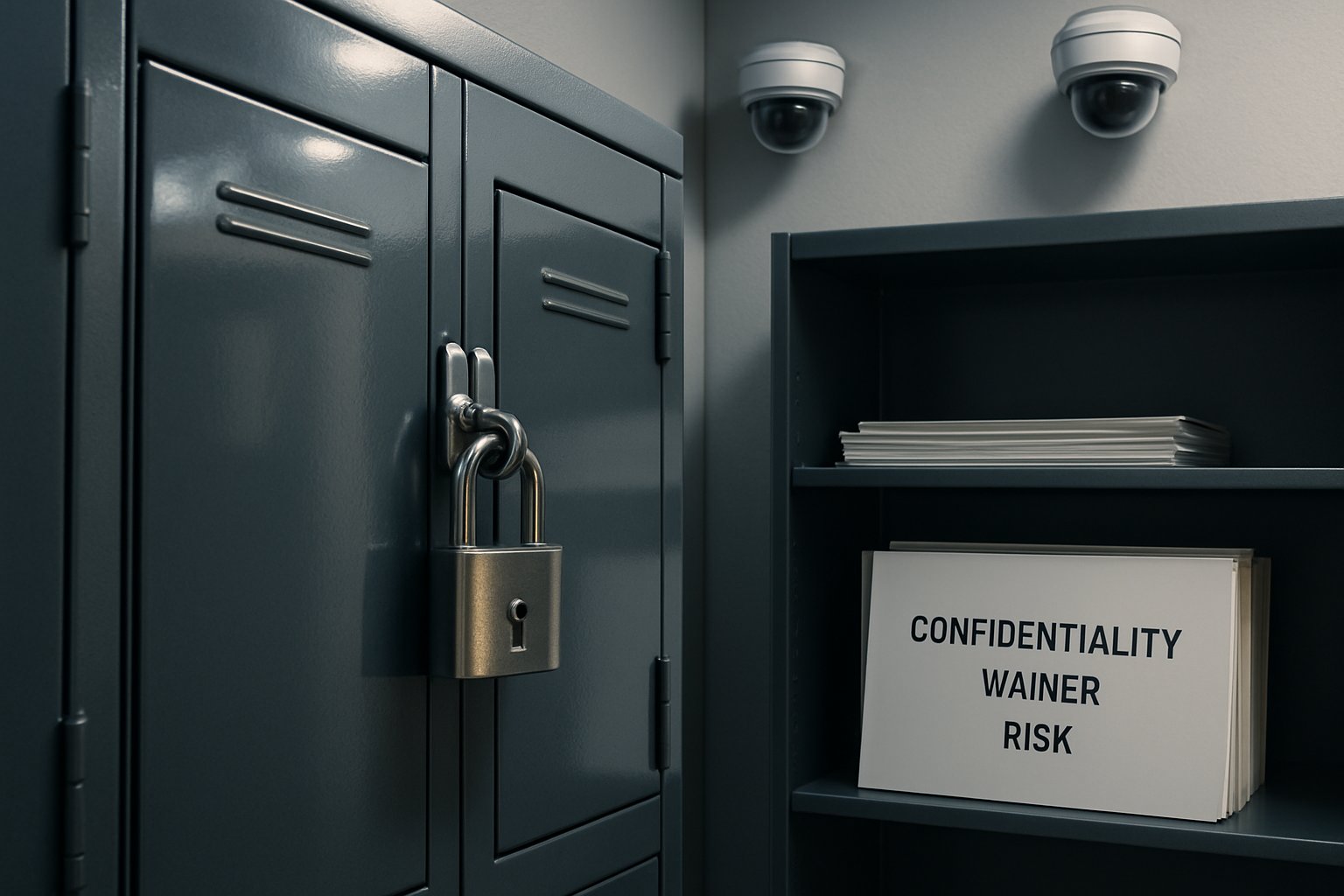 Secure data storage area emphasizing Confidentiality Waiver Risk safeguards.