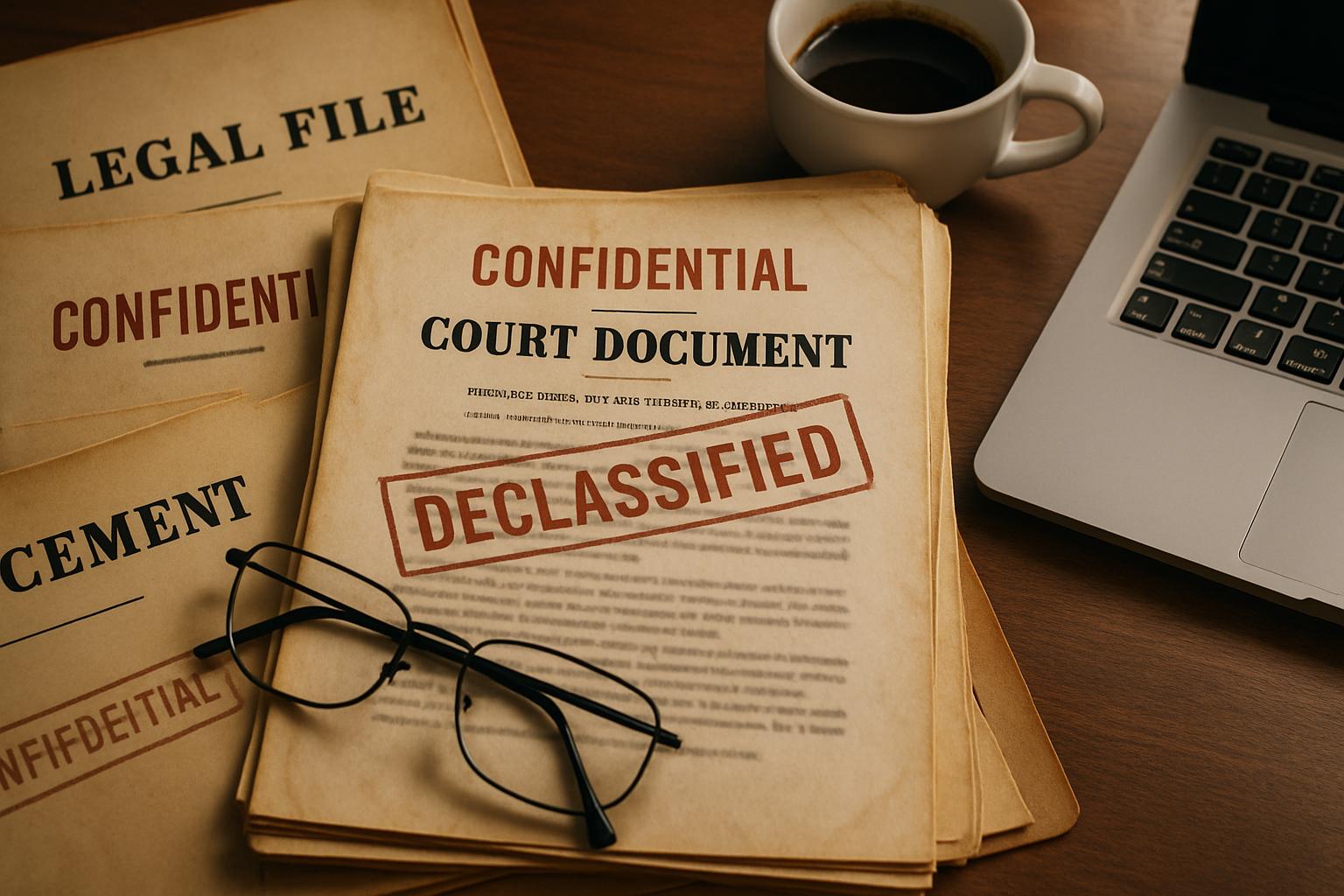 Declassified court documents on desk related to Tech Consolidation Attempt.