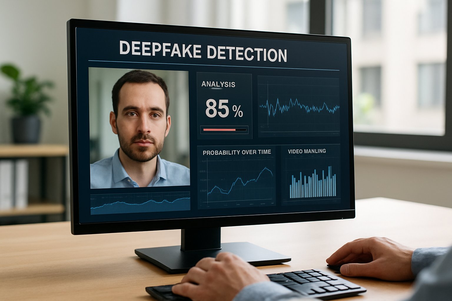 Deepfake Trust Governance visualized by detection software on a real office computer.