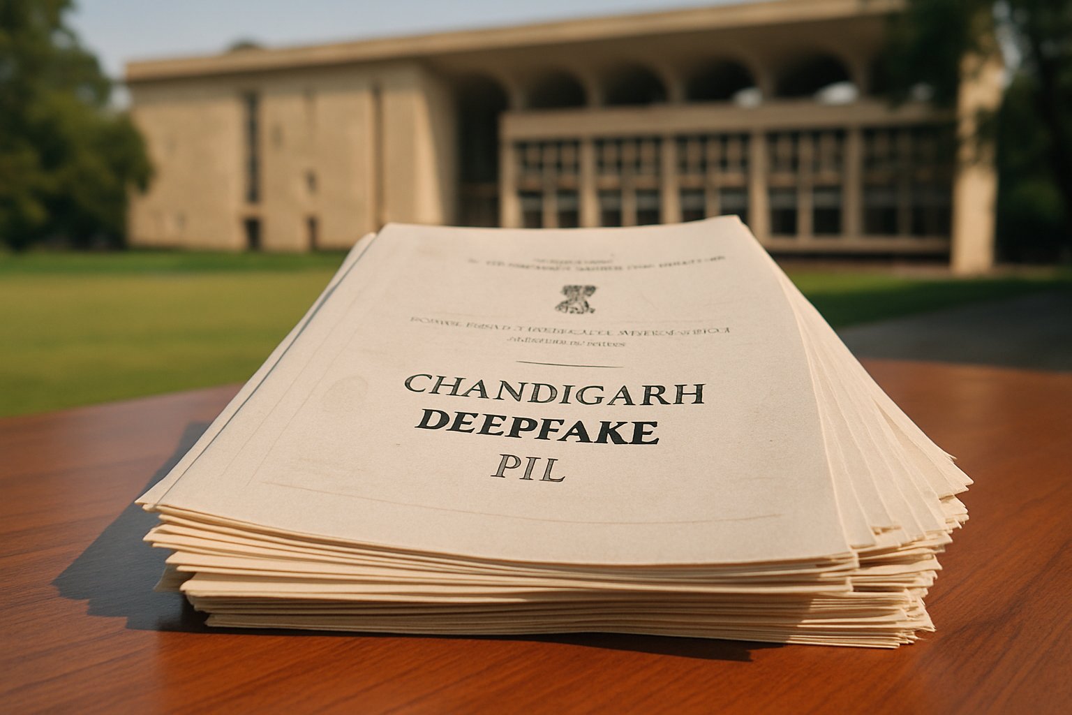 Chandigarh Deepfake PIL documents on table with legislative background.