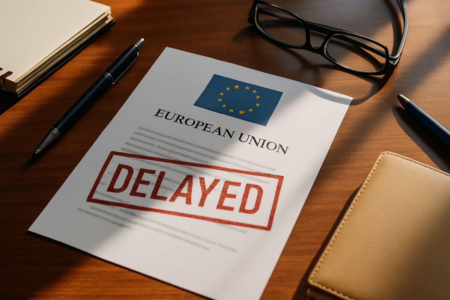 EU policy document with delayed regulatory timeline stamp