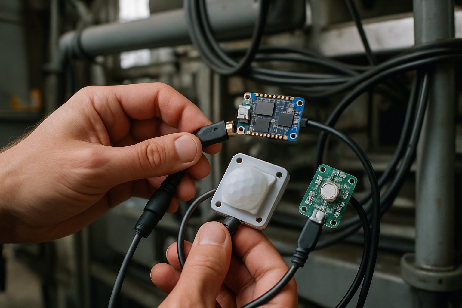Real hands installing IoT sensors for Edge Intelligence Scaling application