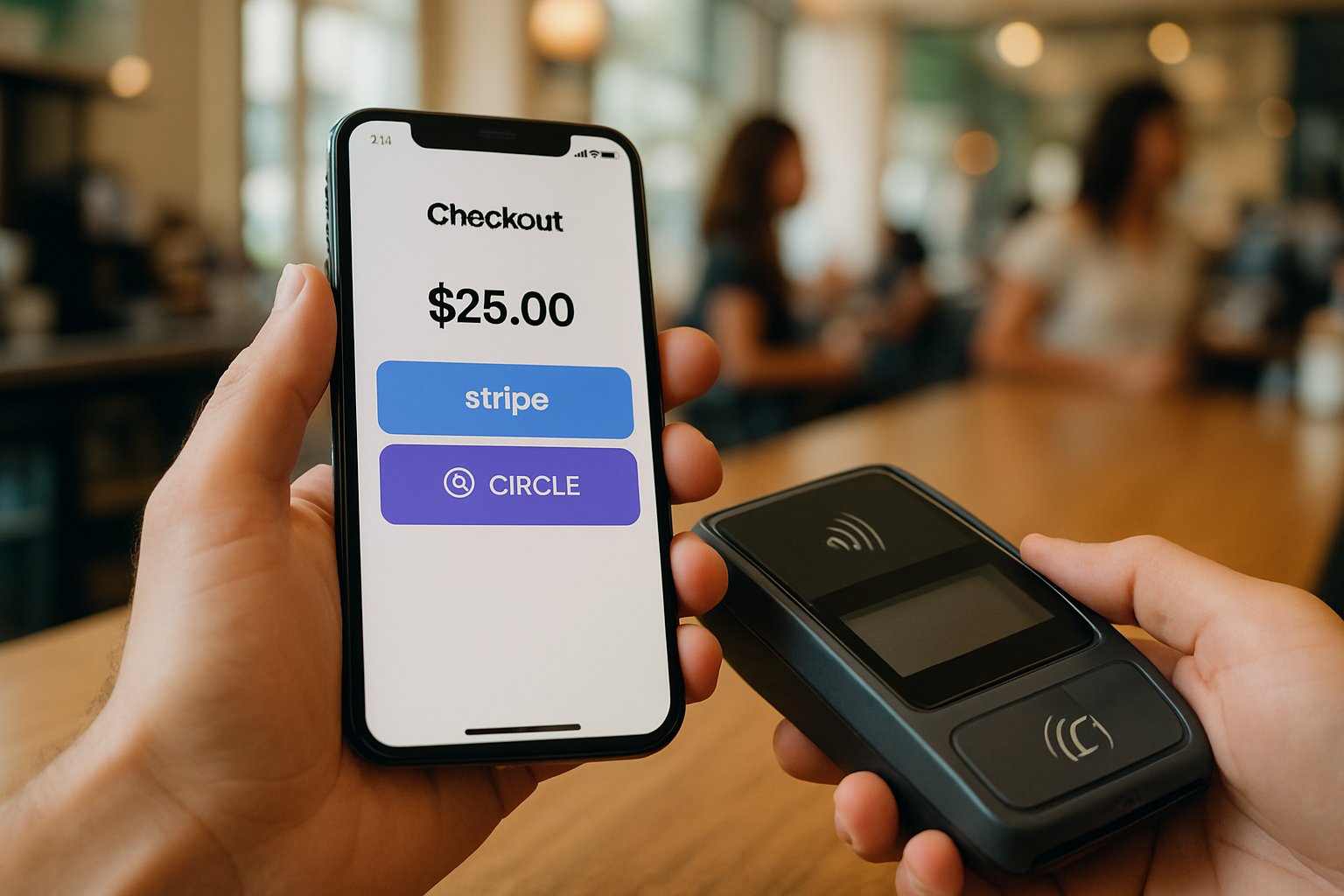 Agentic Finance Infrastructure digital checkout with Stripe and Circle displayed.
