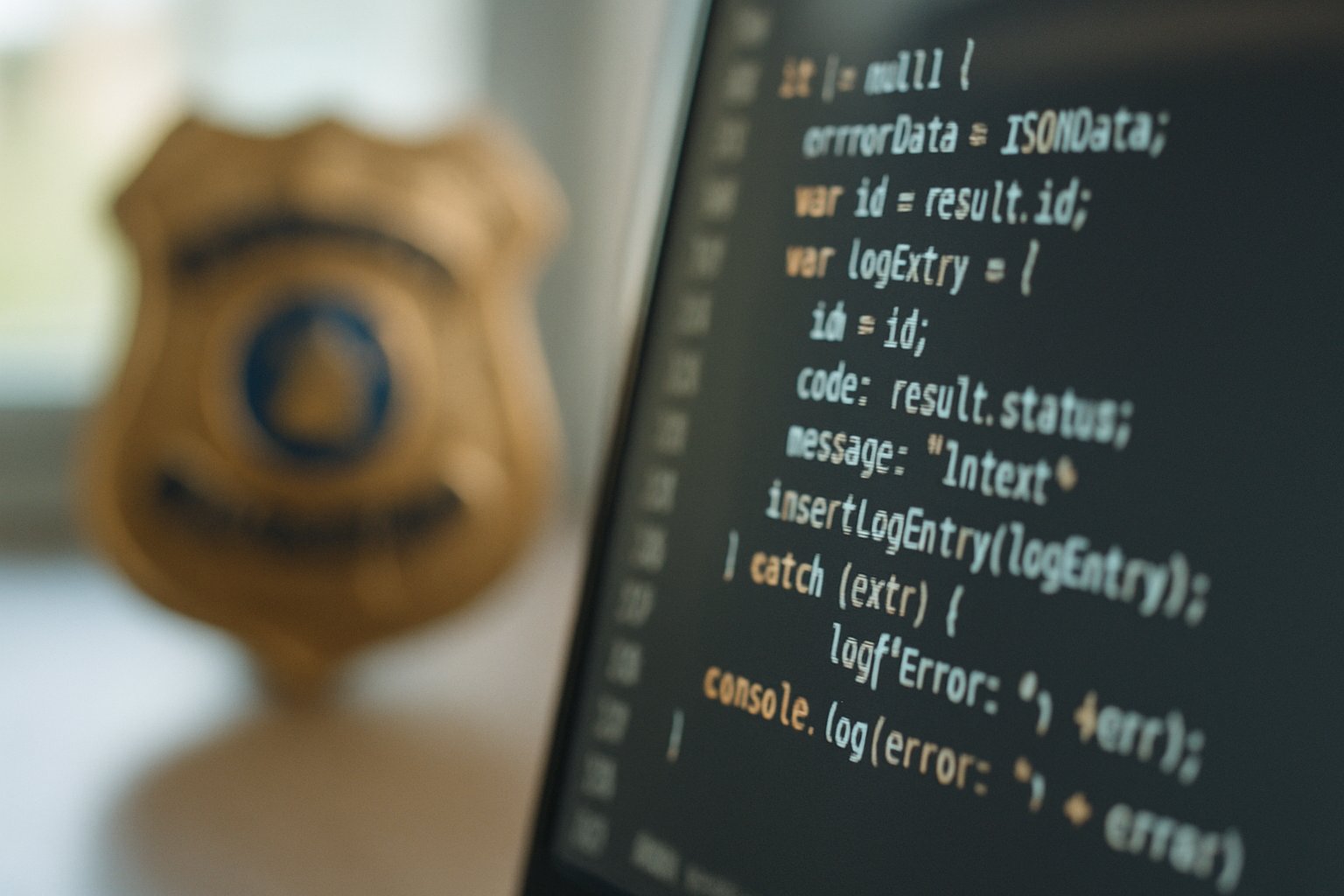 Computer screen showing Non-AI Tracking Risk with FBI badge in background.