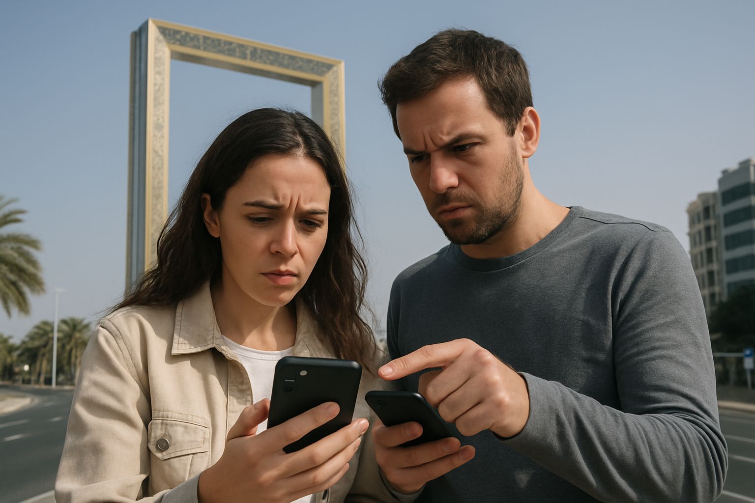 People check Dubai Frame video amid UAE Disinformation AI spread.