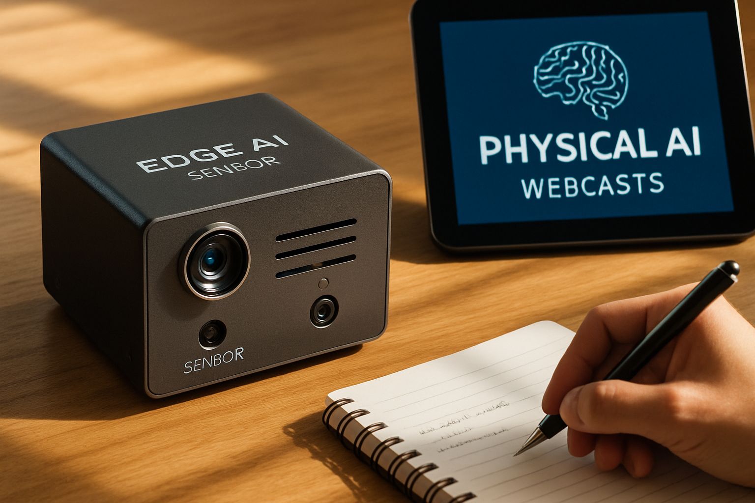 Edge AI sensor showcased alongside Physical AI Webcasts materials.