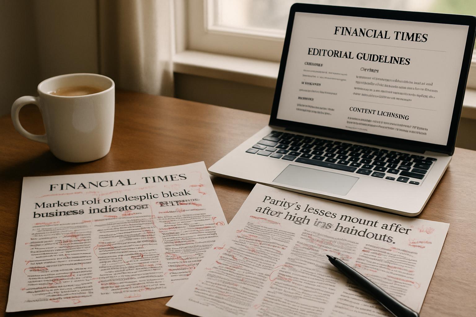 FT Journalism editor reviews articles with content licensing documents.