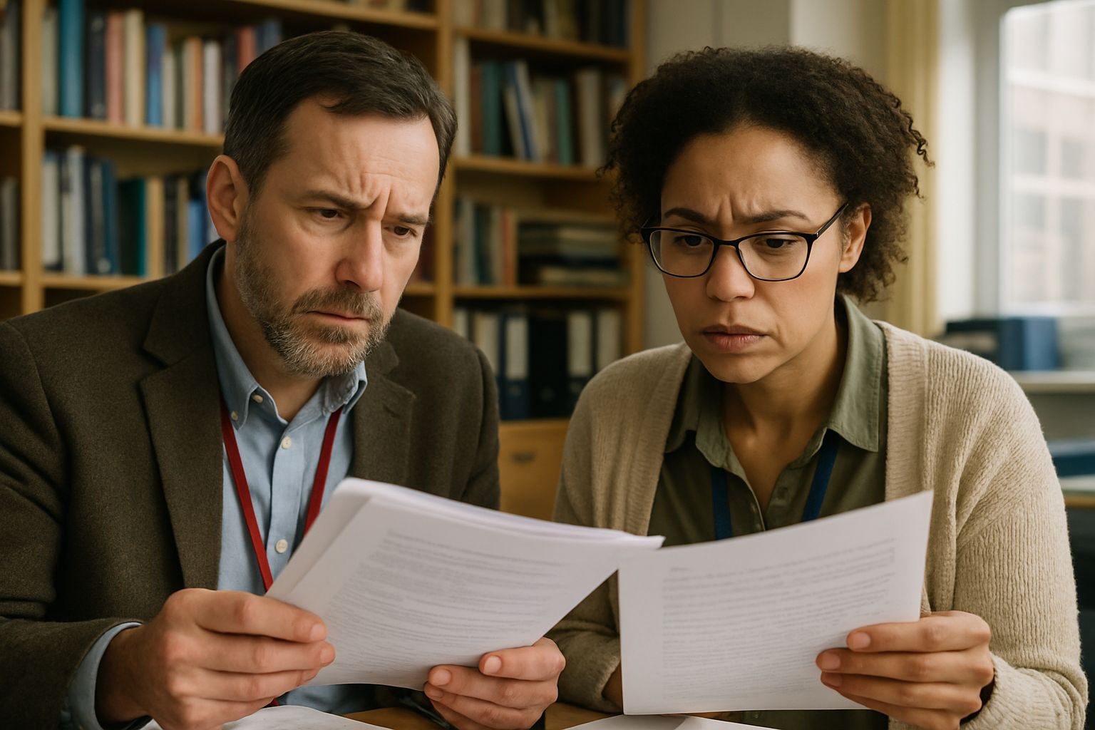 Educators analyzing tests to uphold academic integrity standards.