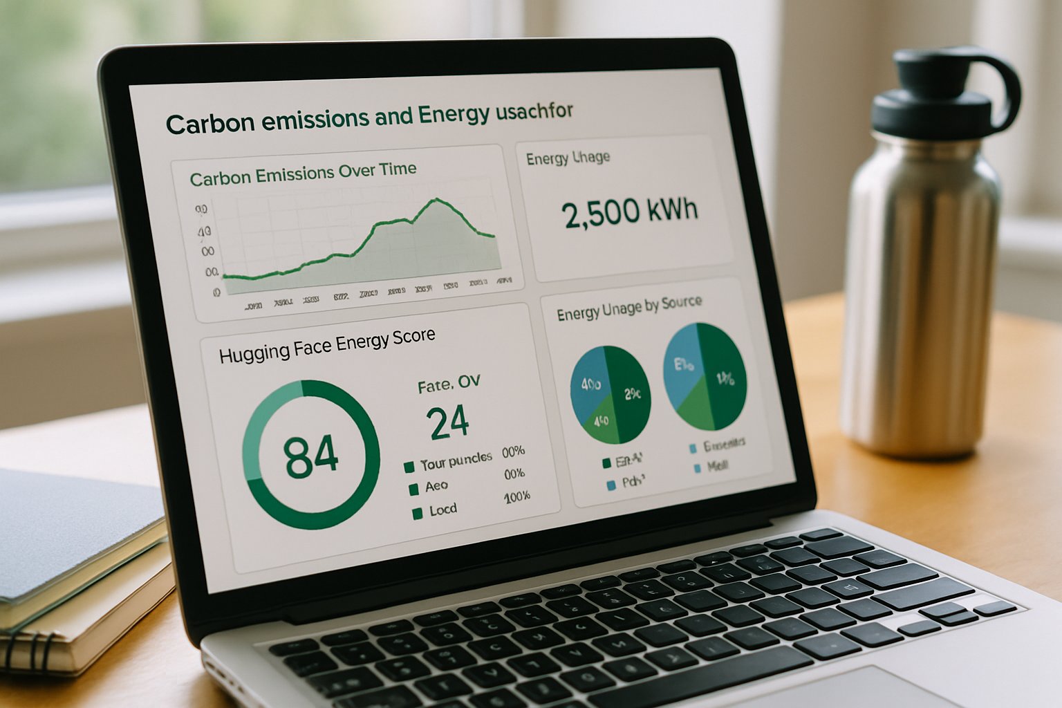 Computer screen displaying AI Carbon Footprint dashboard with Hugging Face Energy Score.