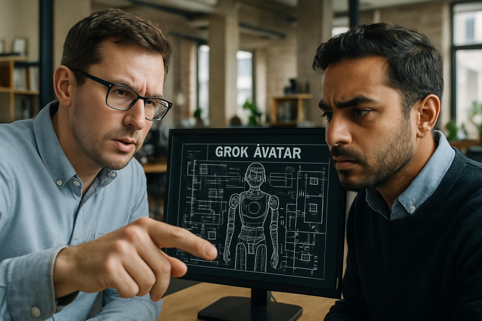 Engineers in serious discussion over Grok avatar during Engineering Ethics Dispute.