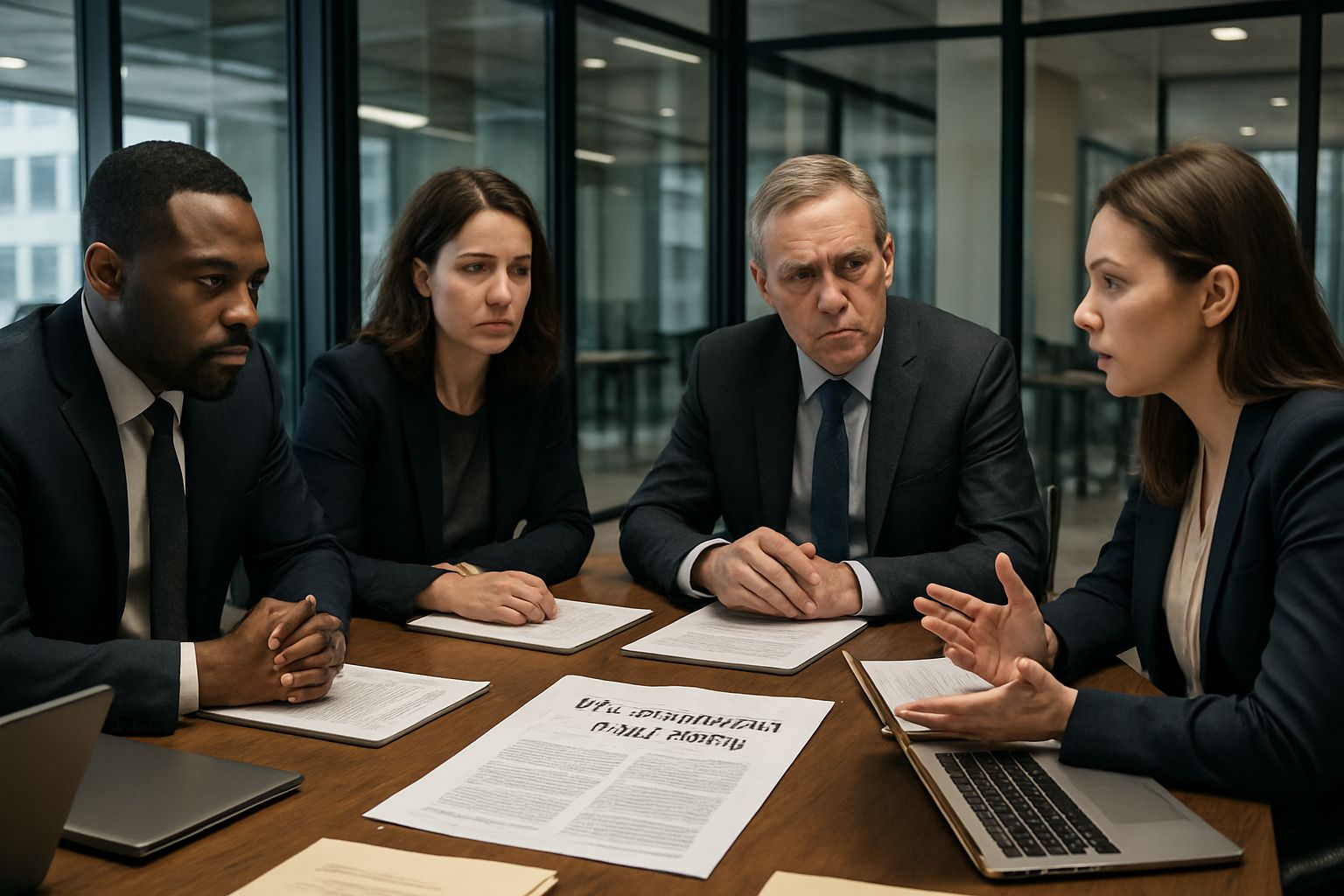 Business team discusses non-consensual image ruling and its influence on privacy laws.