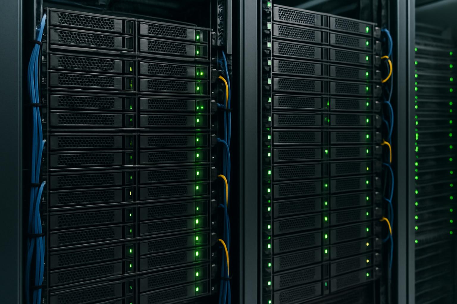 Modern data storage racks representing AI Tech Investment growth