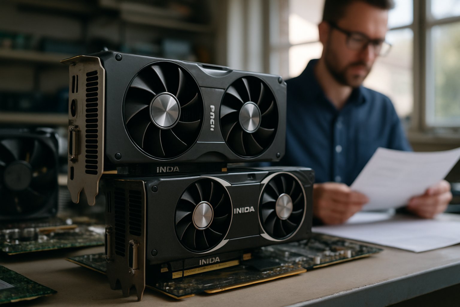 Technician inspects Nvidia GPU hardware for Market Monopoly article.