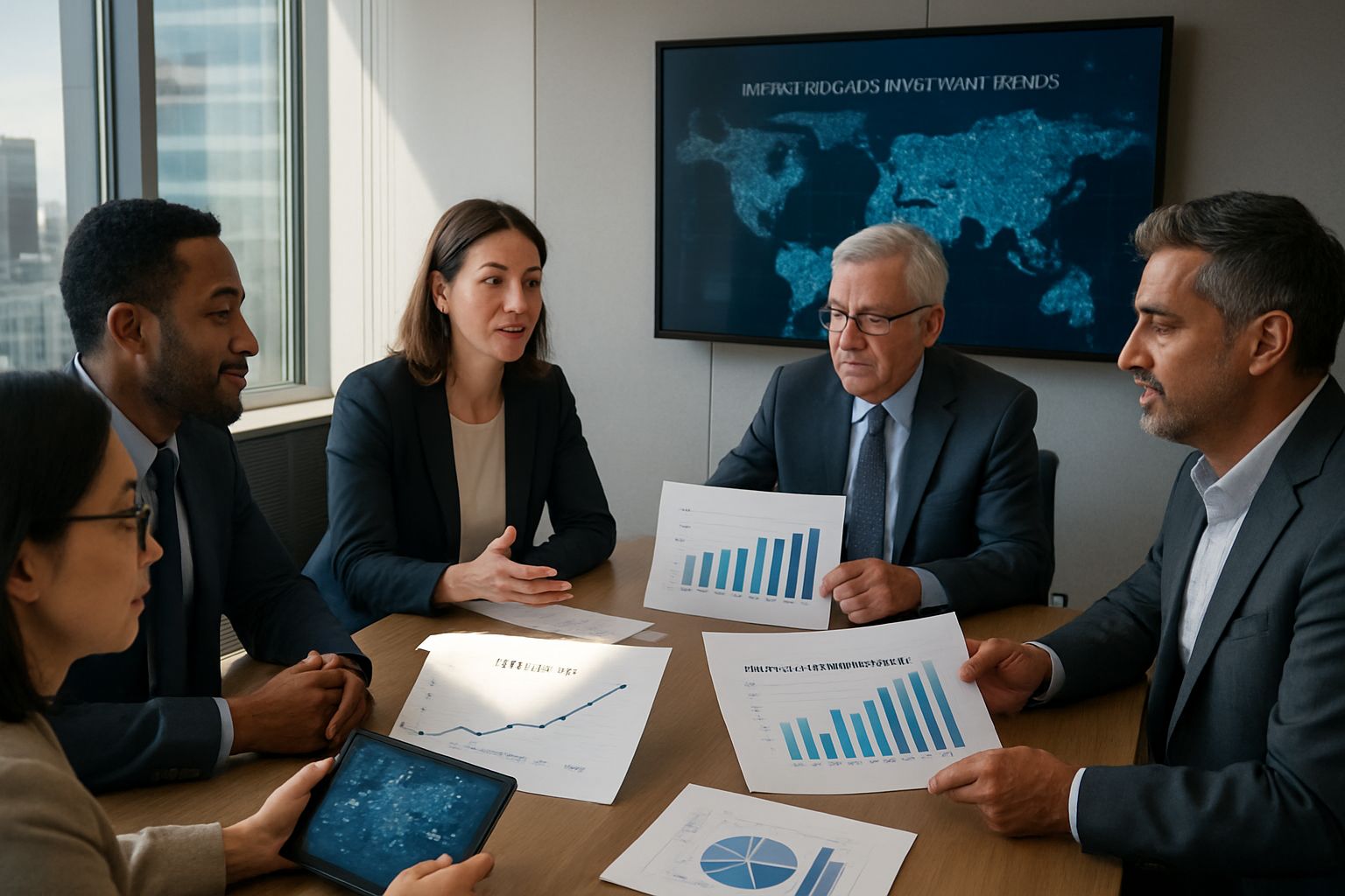 Business team reviews AI Infrastructure Spend strategy in modern office