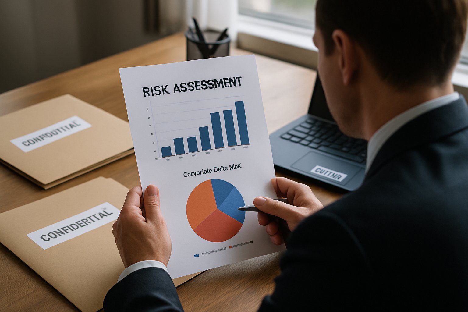 Executive reviews Corporate Data Risk report with deepfake statistics.