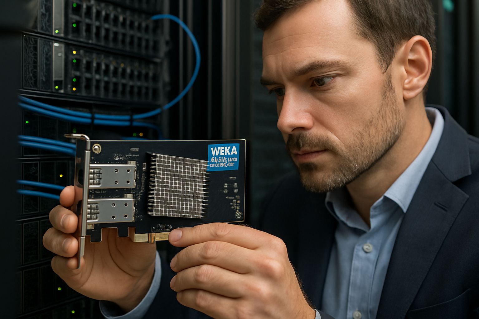 Technician configuring WEKA BlueField-4 STX for Network Optimization.