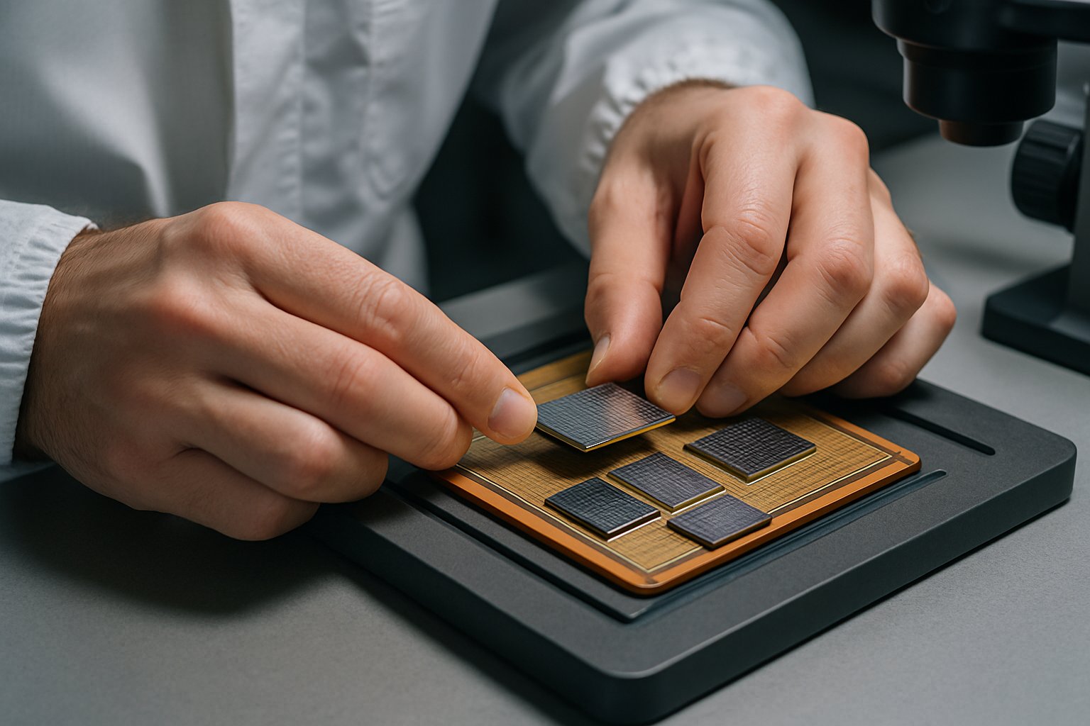 Technician aligning AI Chip Packaging components using advanced 2.5D/3D stacking techniques.