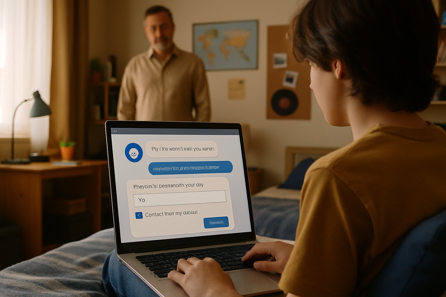 Teenage user with parent ensuring Replika Safety and proper chatbot safeguards.