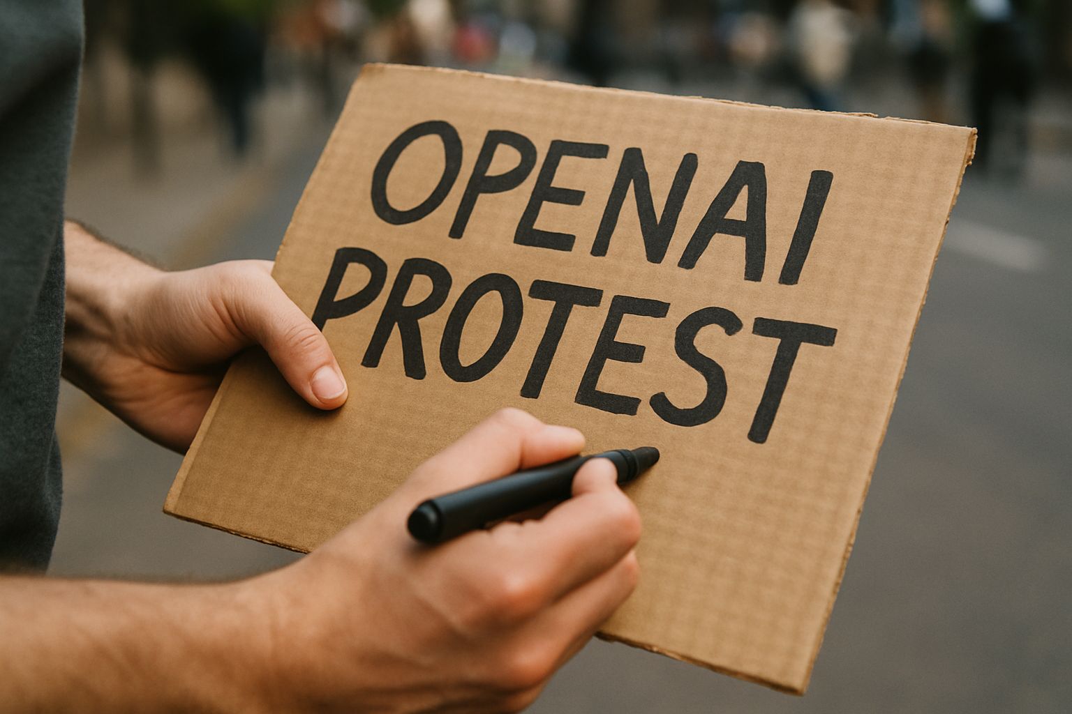 OpenAI Protest sign being handwritten by activist