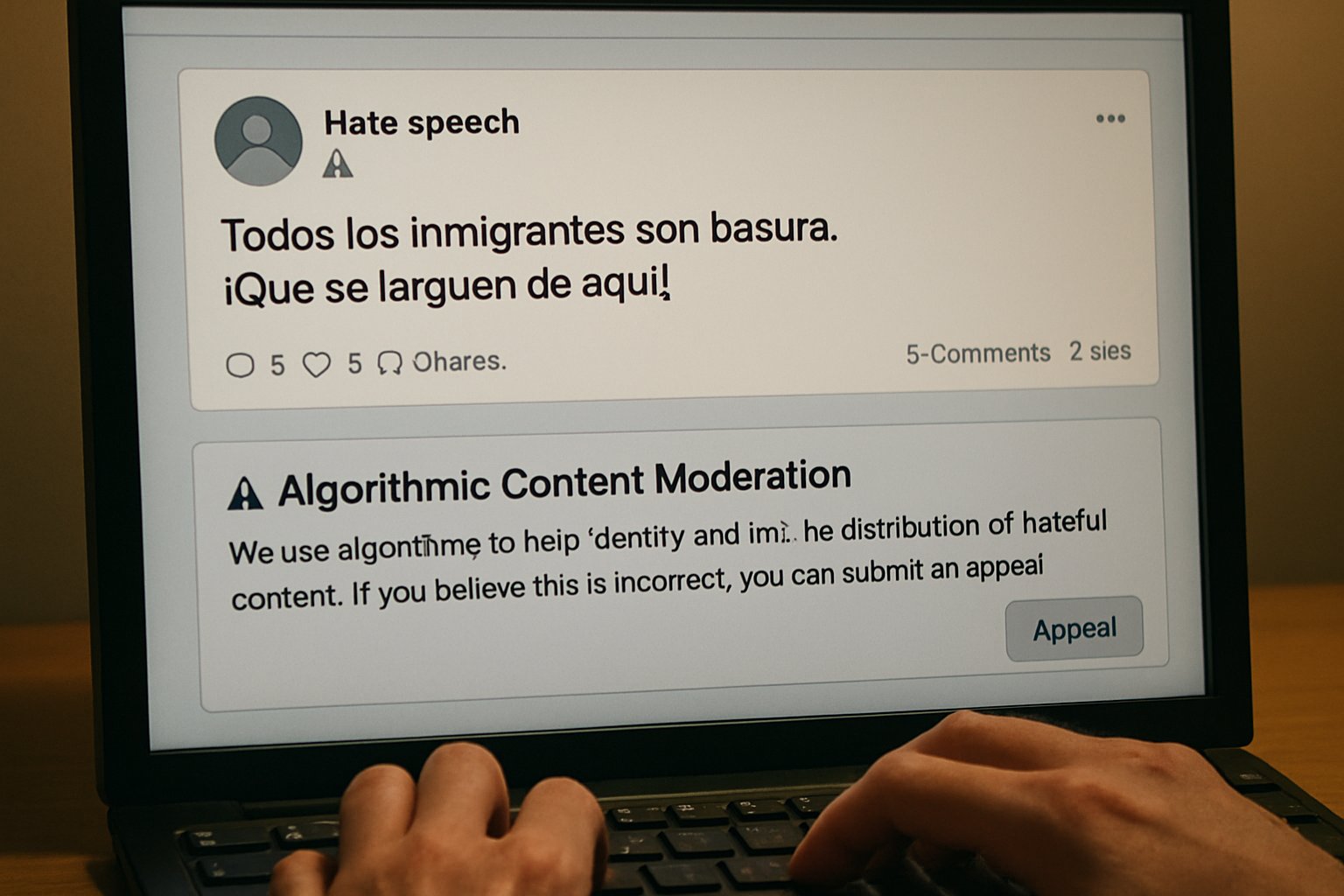 Algorithmic Content Moderation system flags hateful Spanish online content.