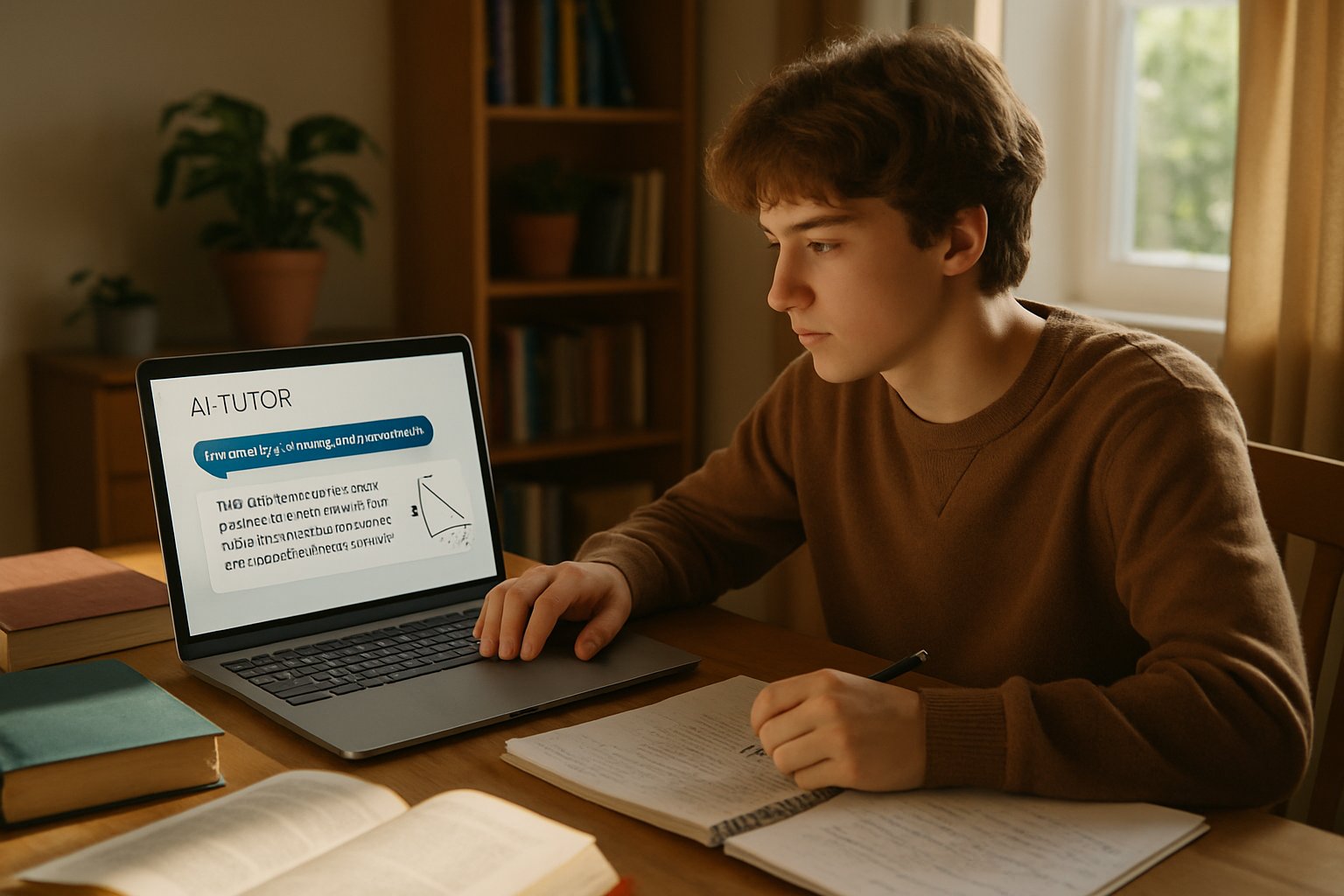 Student using AI tutor at home for Education Quality Crisis solutions.