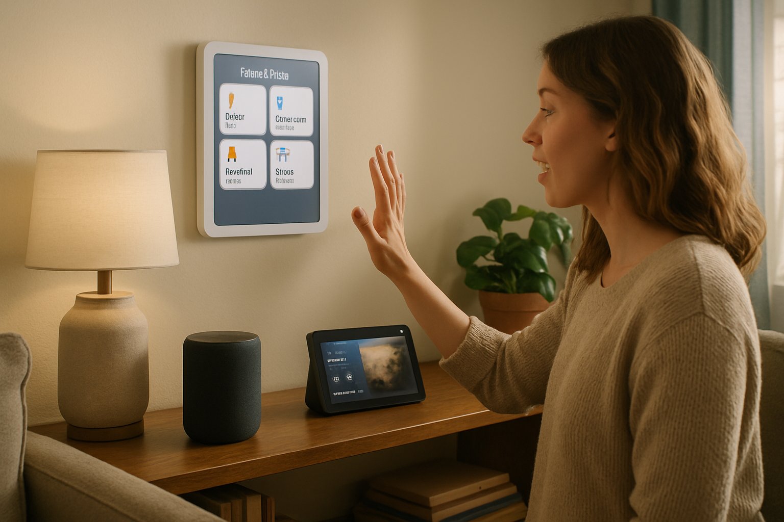 Woman engaging with Human Interface technology in a real home environment.