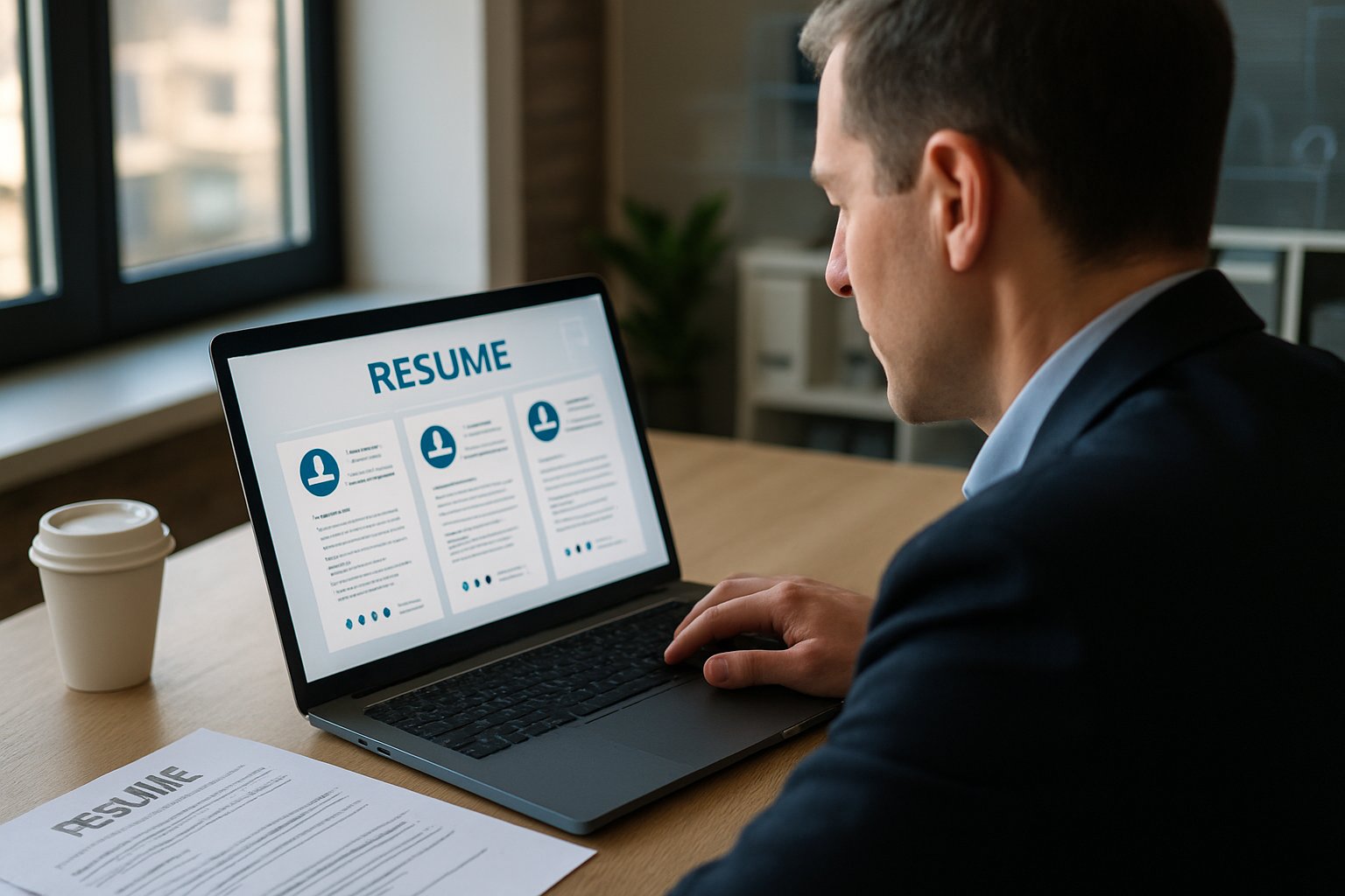 HR manager reviewing resumes amid Labor Market Disruption from AI.