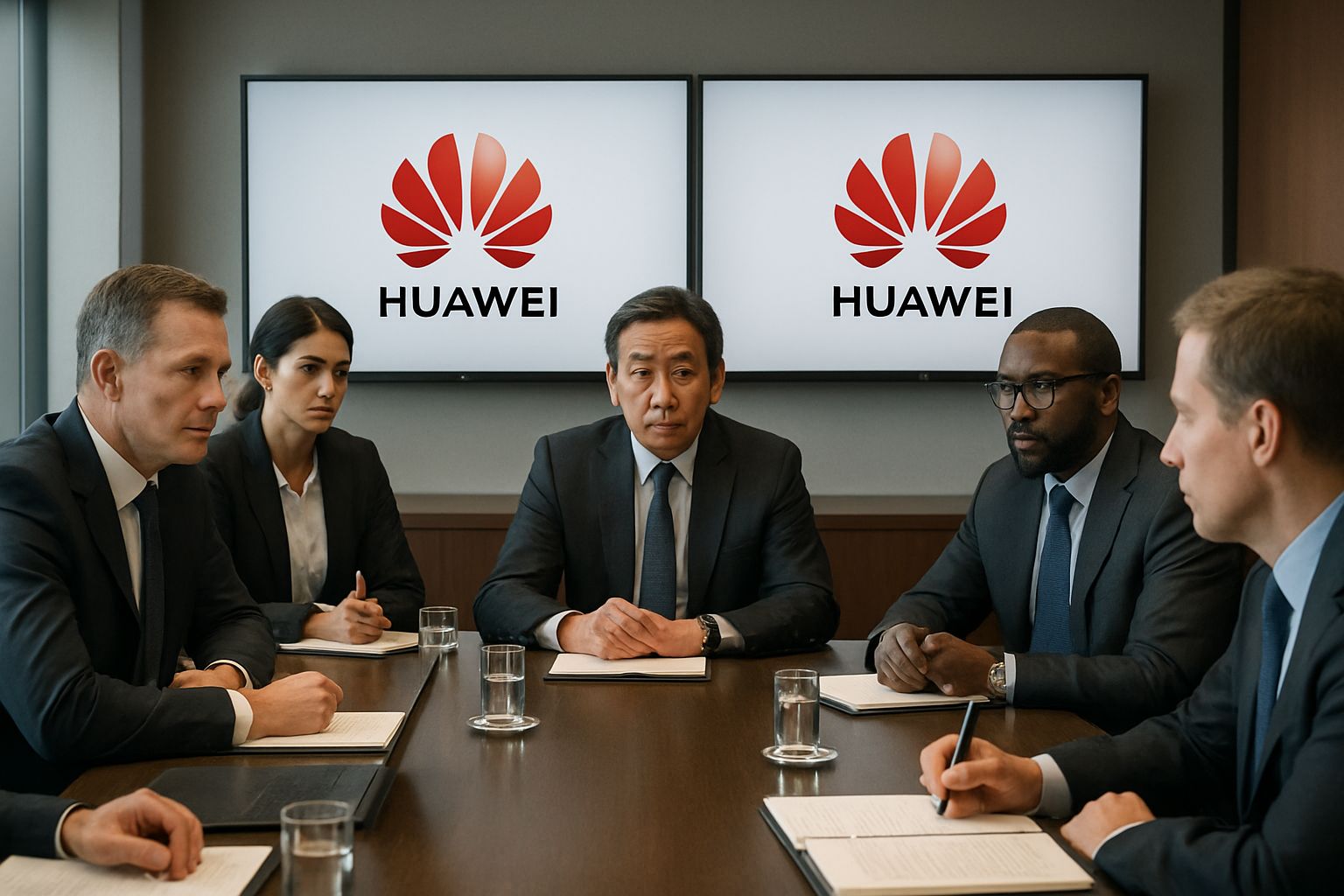Business strategists at Huawei analyze challenges caused by Global Sanctions Impact.