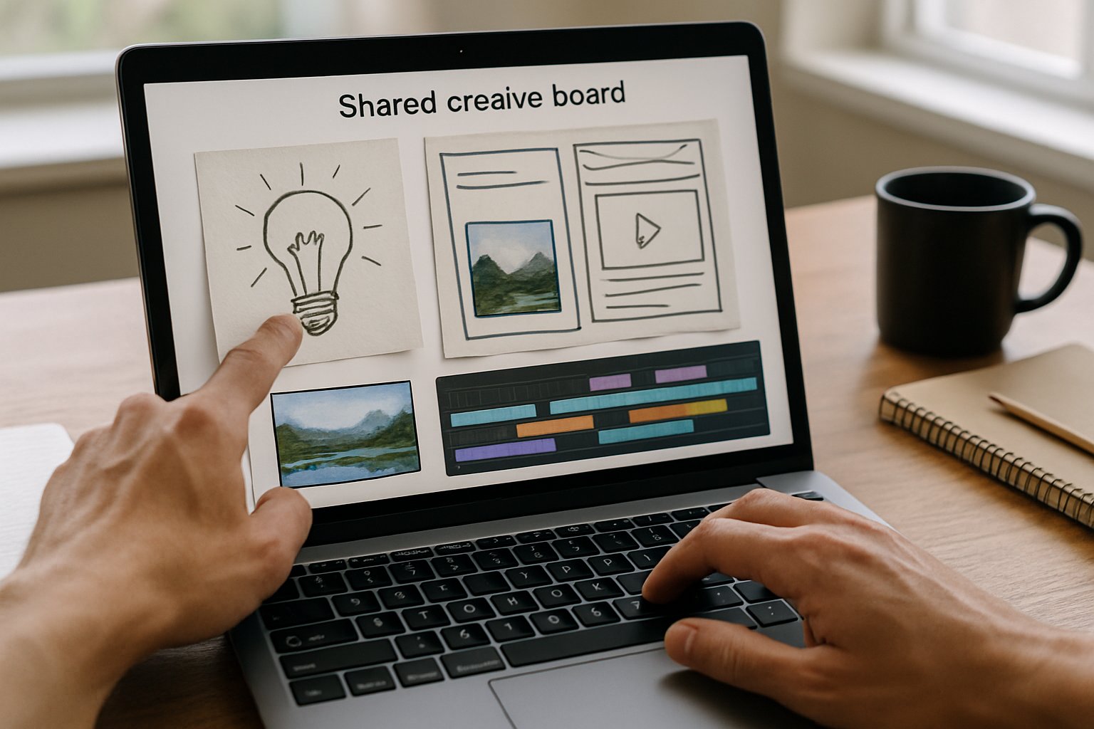 User interacting with Collaborative Creative Tool interface on a laptop screen.