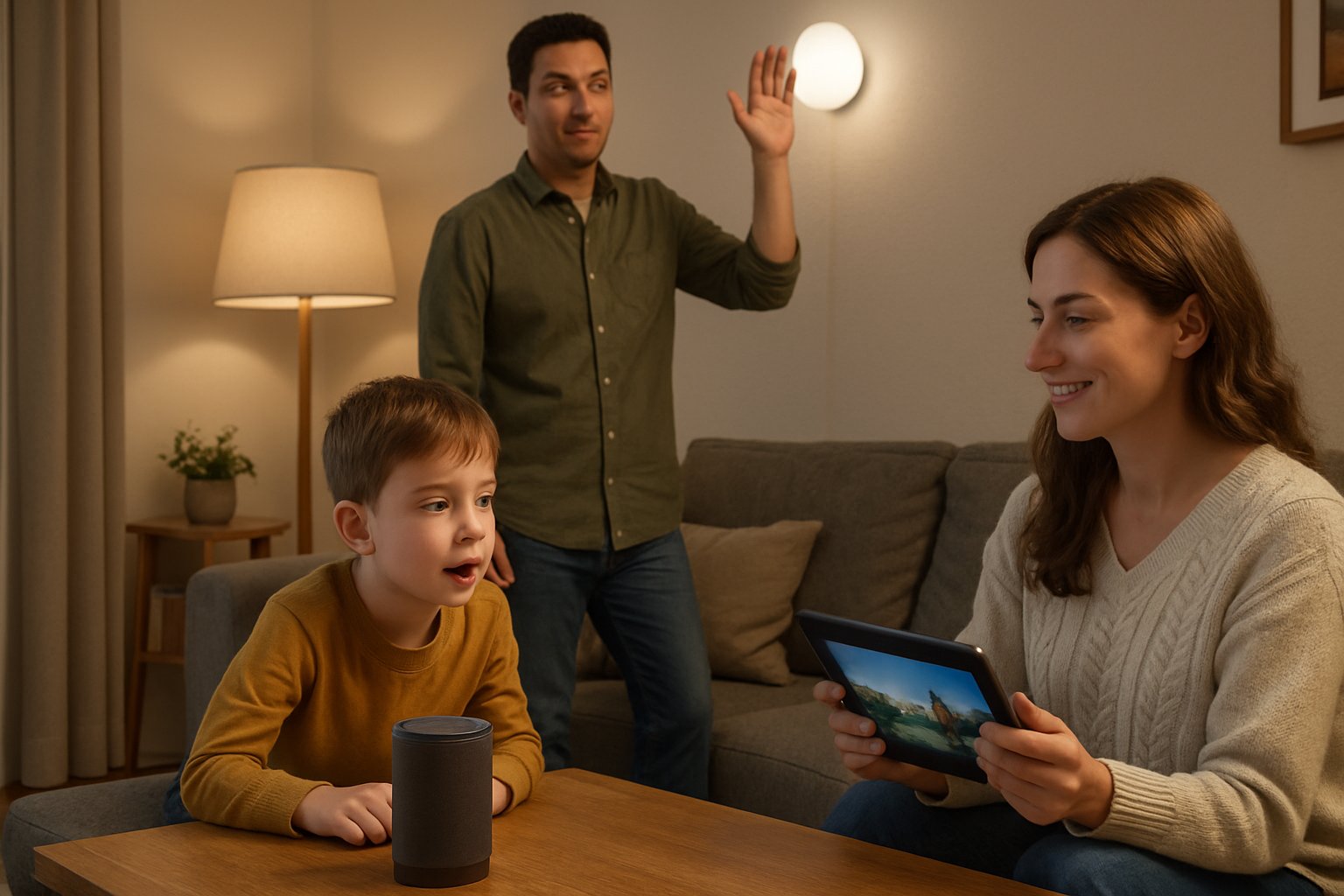 Family using smart devices to demonstrate Intuitive Interaction at home.