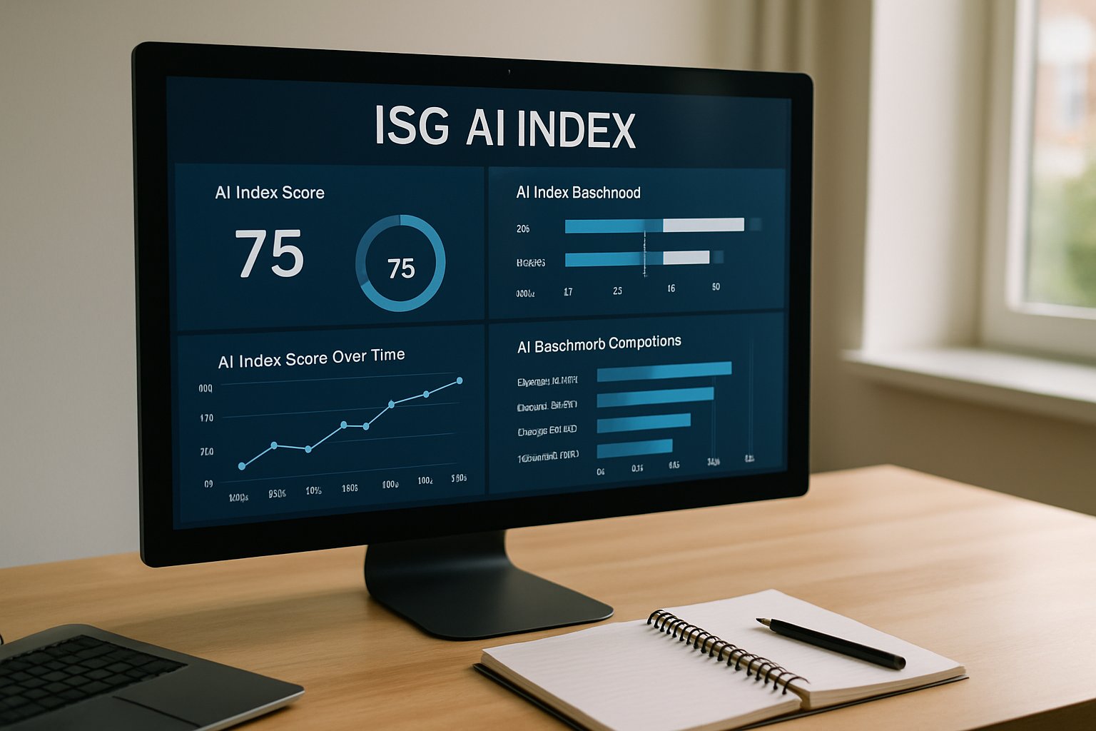 ISG AI Index dashboard showing benchmarking metrics on a computer screen.