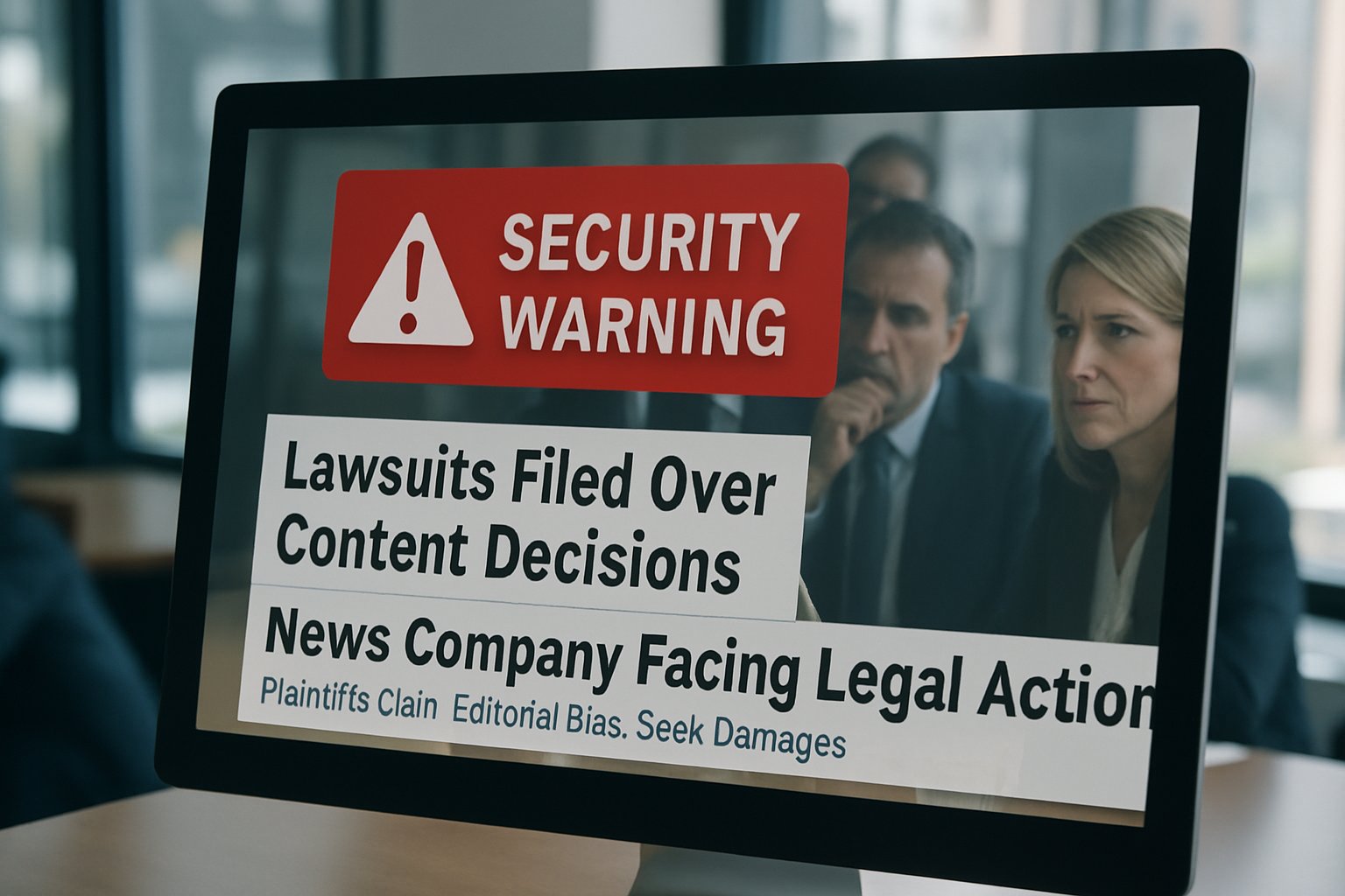 Computer warning about lawsuits during Content Theft Scandal at paywalled news sites.
