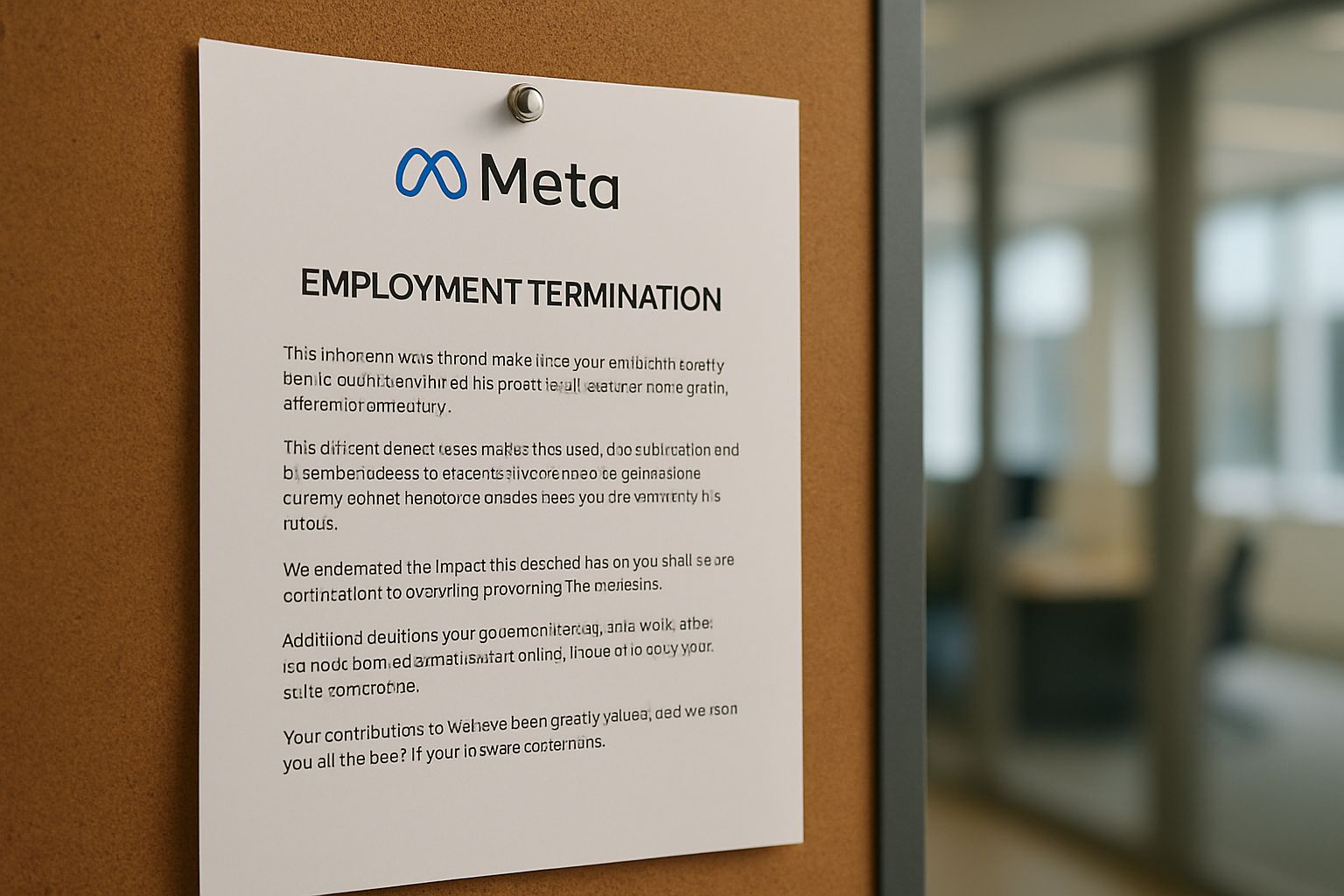 Realistic Meta Layoffs announcement on company office notice board
