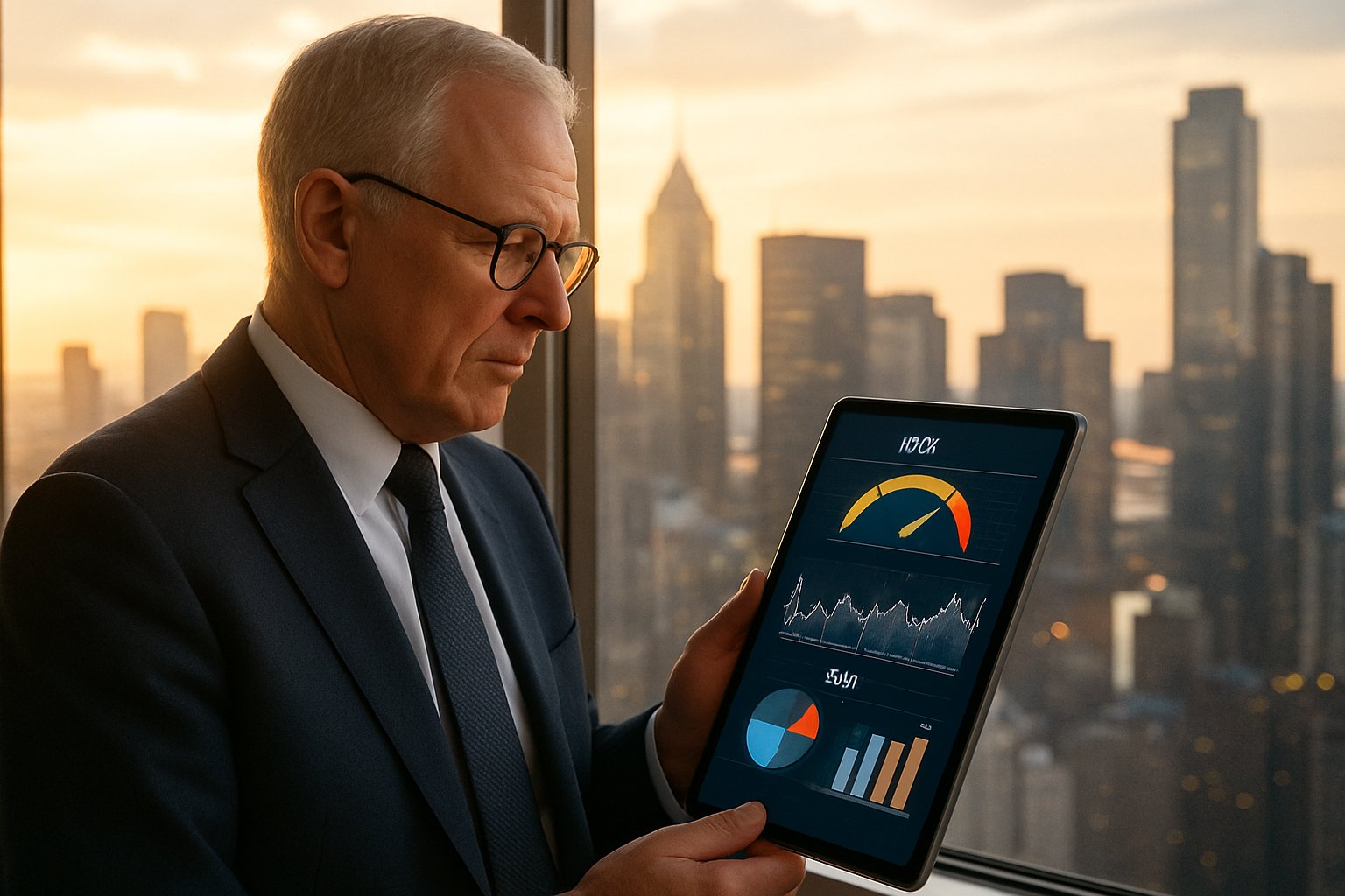 C-Suite Strategic Disruption leader analyzing risk and ROI metrics in office.