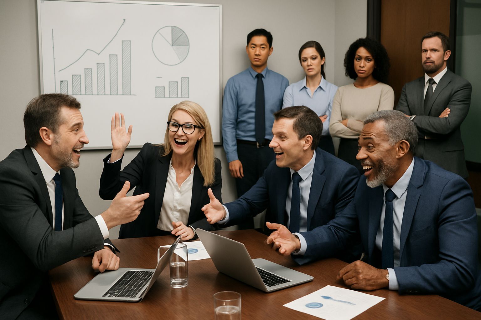 Boardroom scene visualizing the Organizational Divide Crisis in enterprise AI settings.