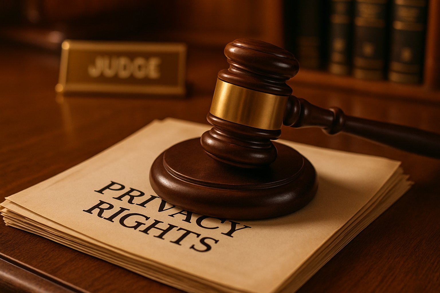 Gavel and Privacy Rights legal documents representing legal action following Mandanna deepfake.