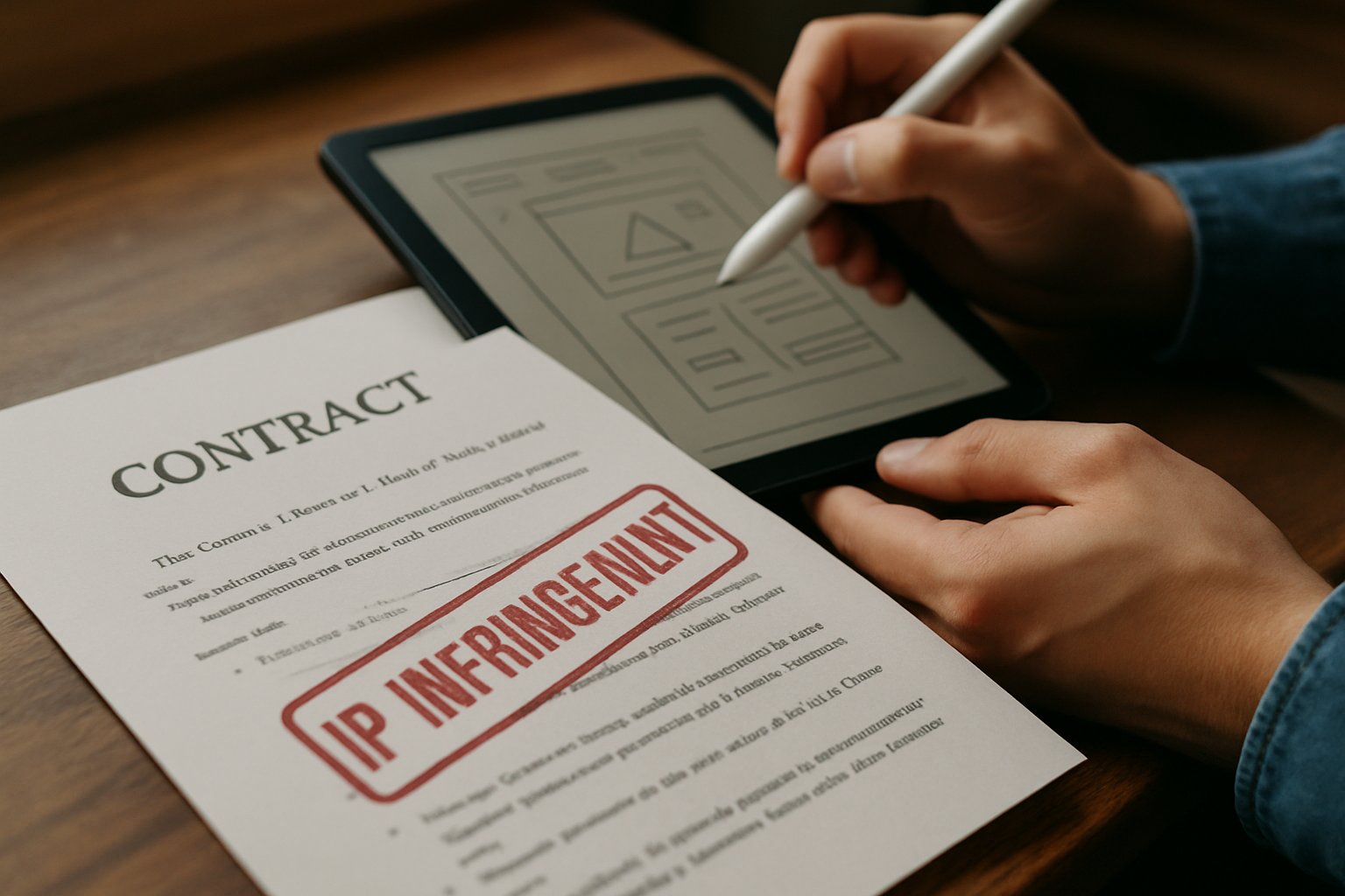 Legal contract highlighting IP Infringement Crisis with designer tools
